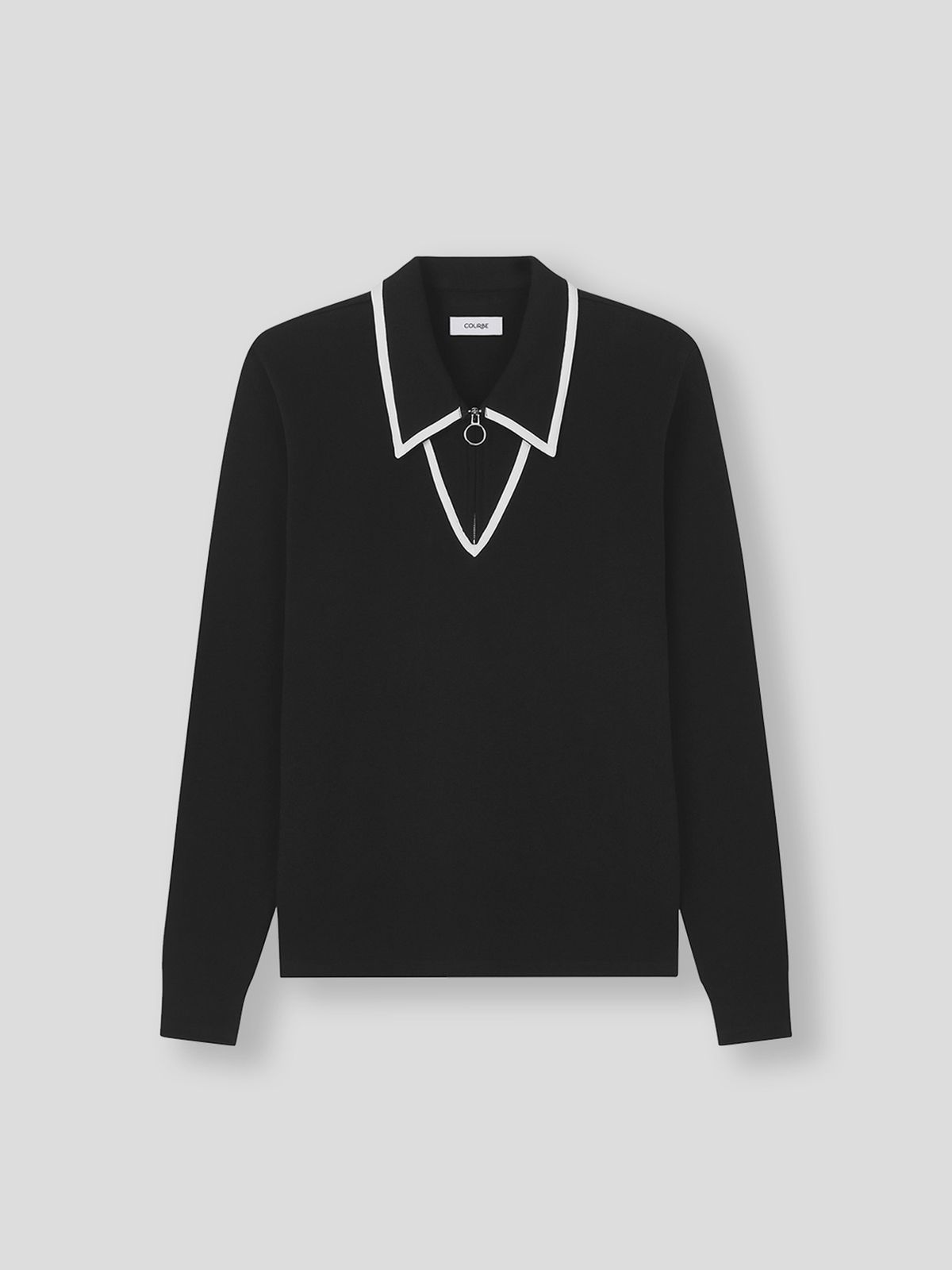 쿠르베(COURBE) Long Sleeve Zip Polo Shirt (Black)