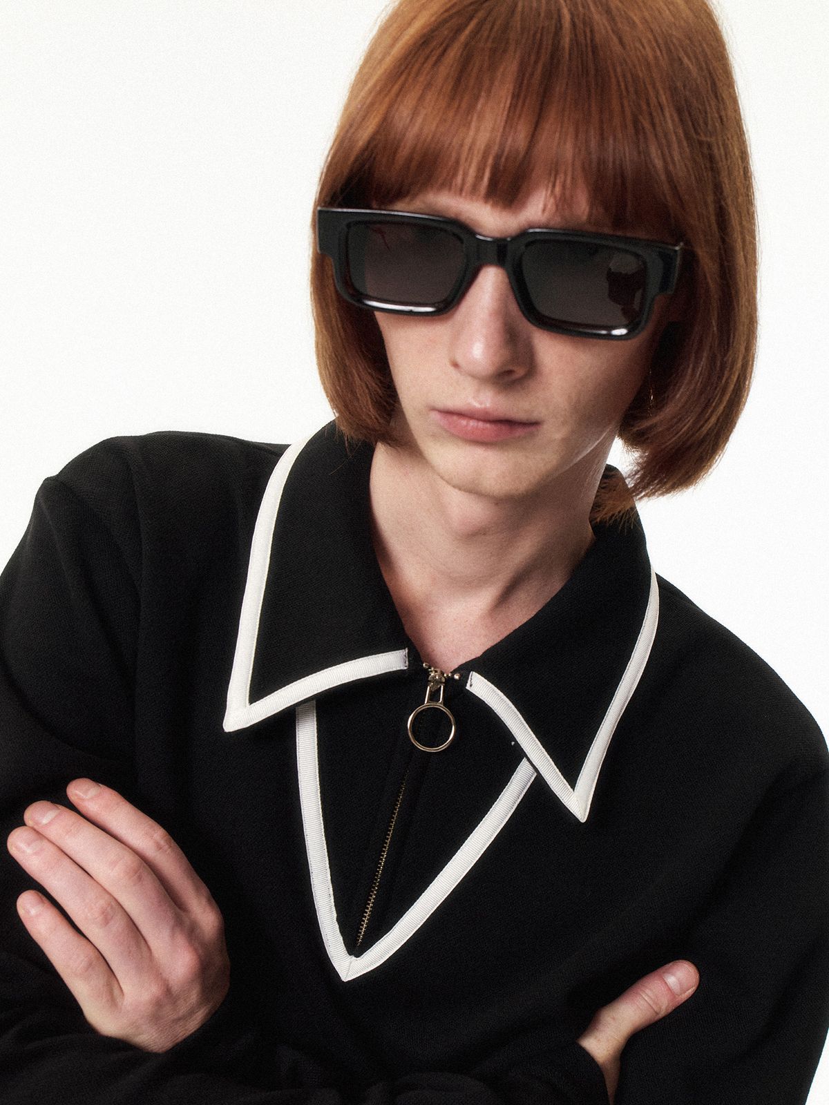 쿠르베(COURBE) Long Sleeve Zip Polo Shirt (Black)