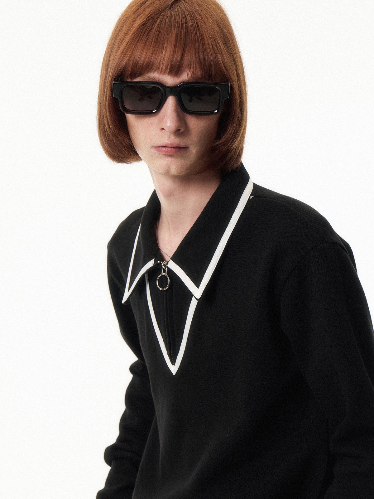 쿠르베(COURBE) Long Sleeve Zip Polo Shirt (Black)