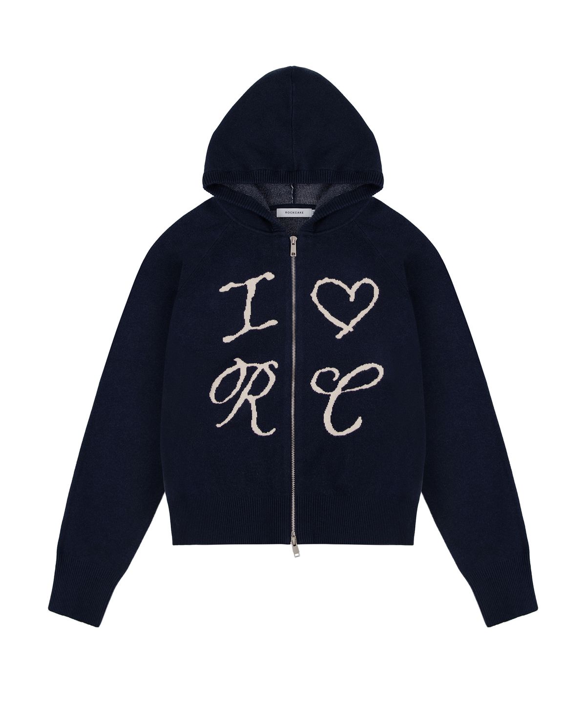 락케이크(ROCKCAKE) Heart Knit Zip Up Hoodie - Navy