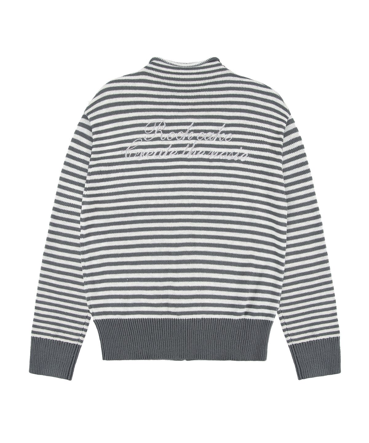 락케이크(ROCKCAKE) Stripe Logo Knit Cardigan - Gray