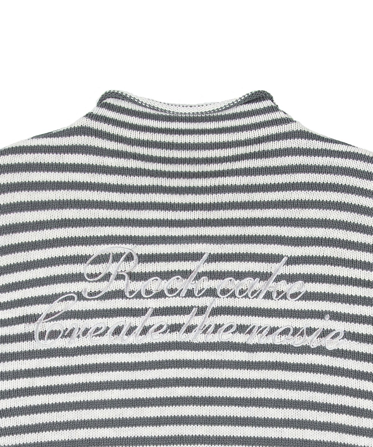 락케이크(ROCKCAKE) Stripe Logo Knit Cardigan - Gray