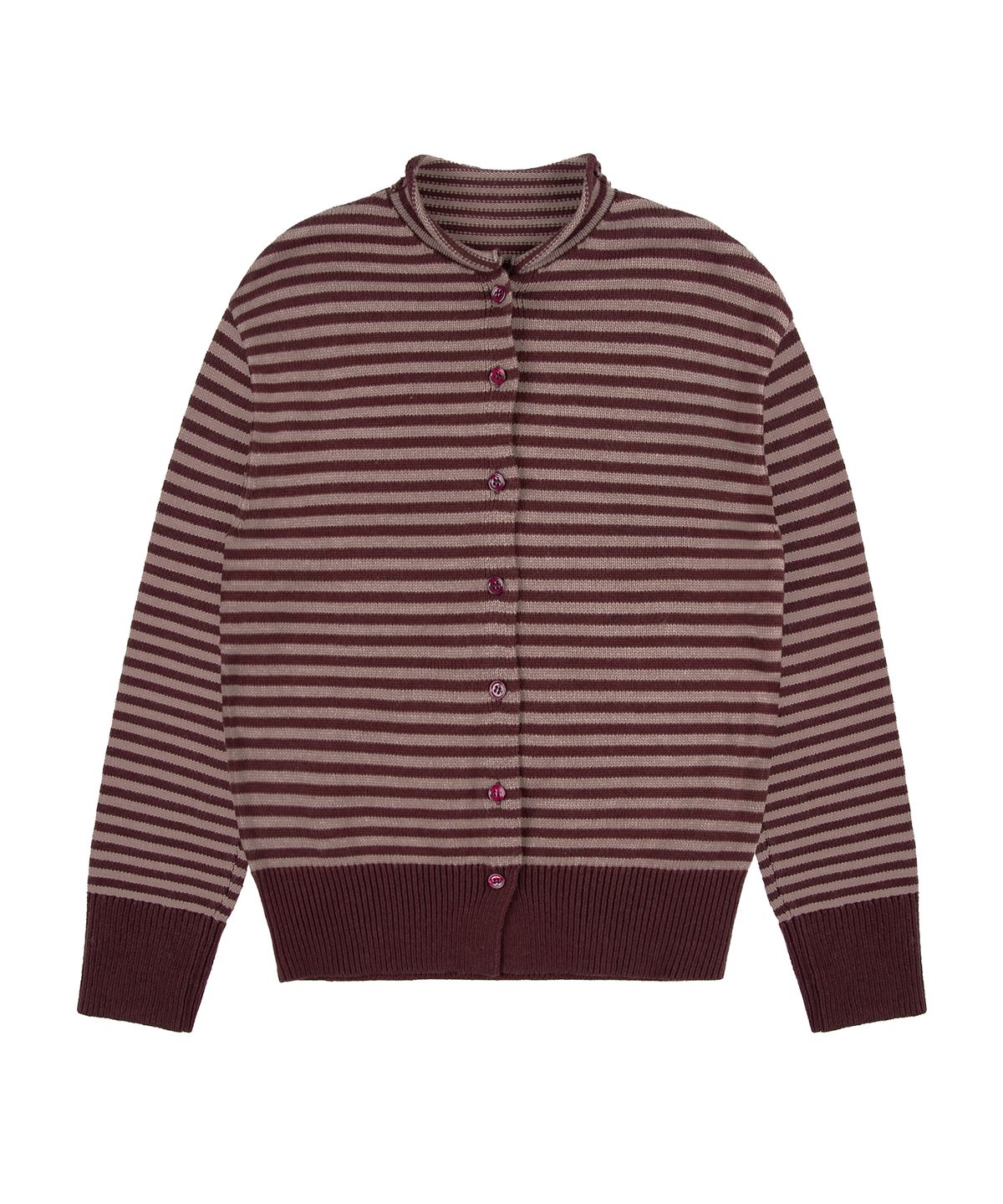 락케이크(ROCKCAKE) Stripe Logo Knit Cardigan - Burgundy