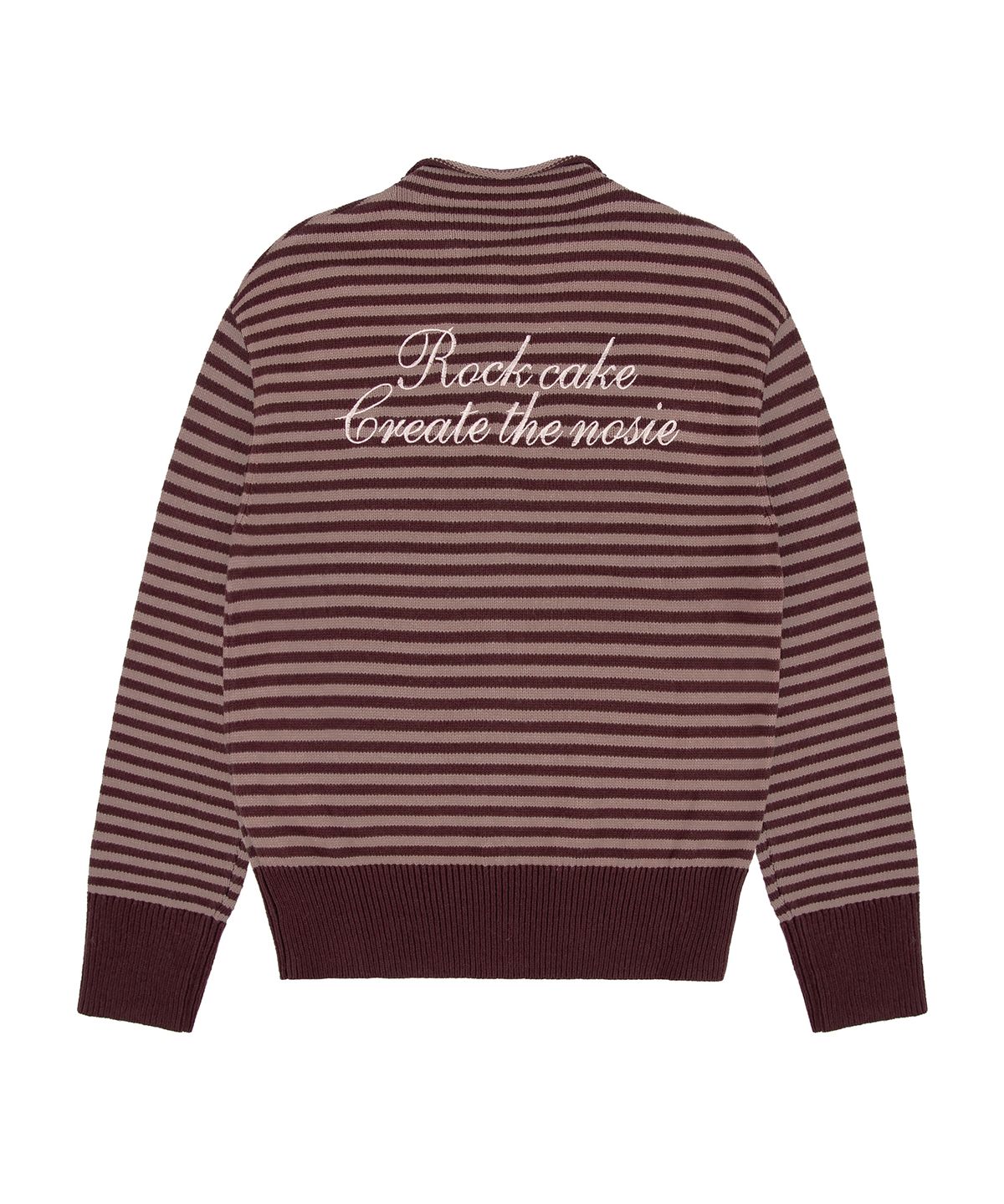 락케이크(ROCKCAKE) Stripe Logo Knit Cardigan - Burgundy