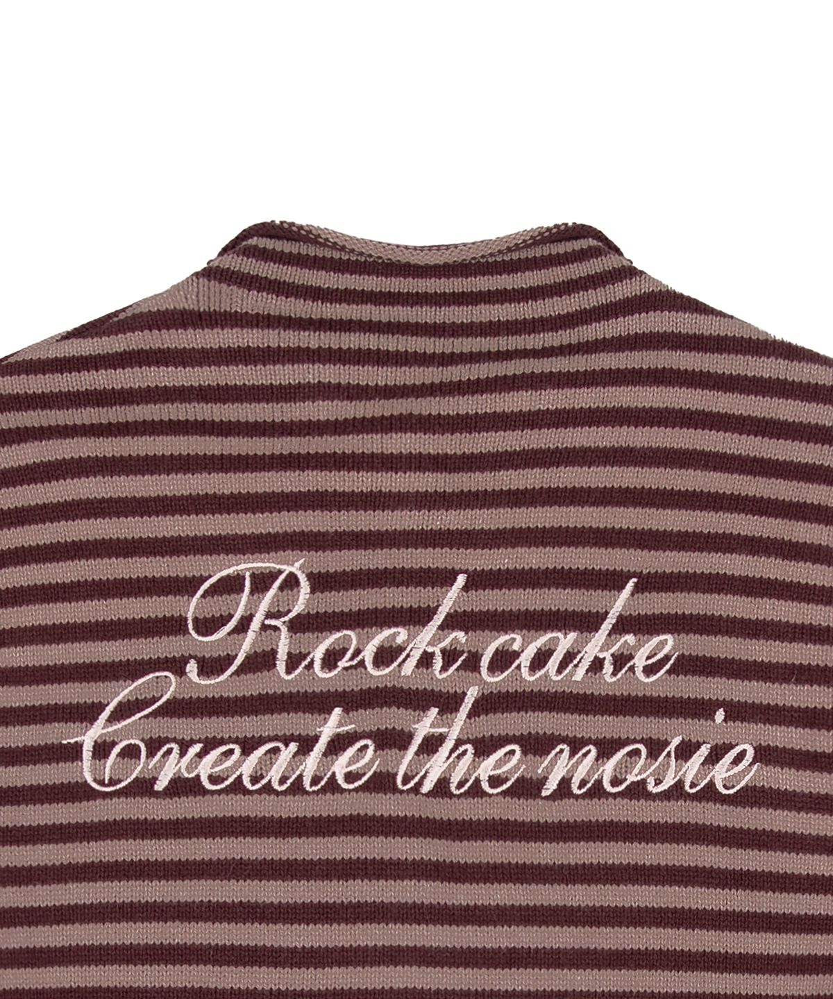 락케이크(ROCKCAKE) Stripe Logo Knit Cardigan - Burgundy