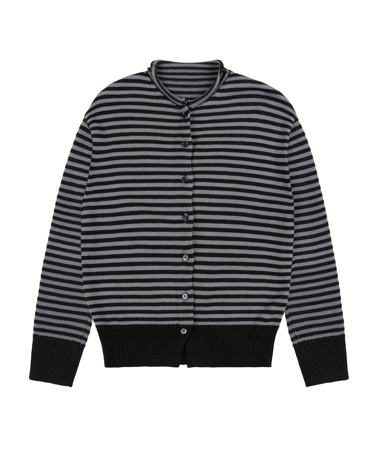 락케이크(ROCKCAKE) Stripe Logo Knit Cardigan - Charcoal