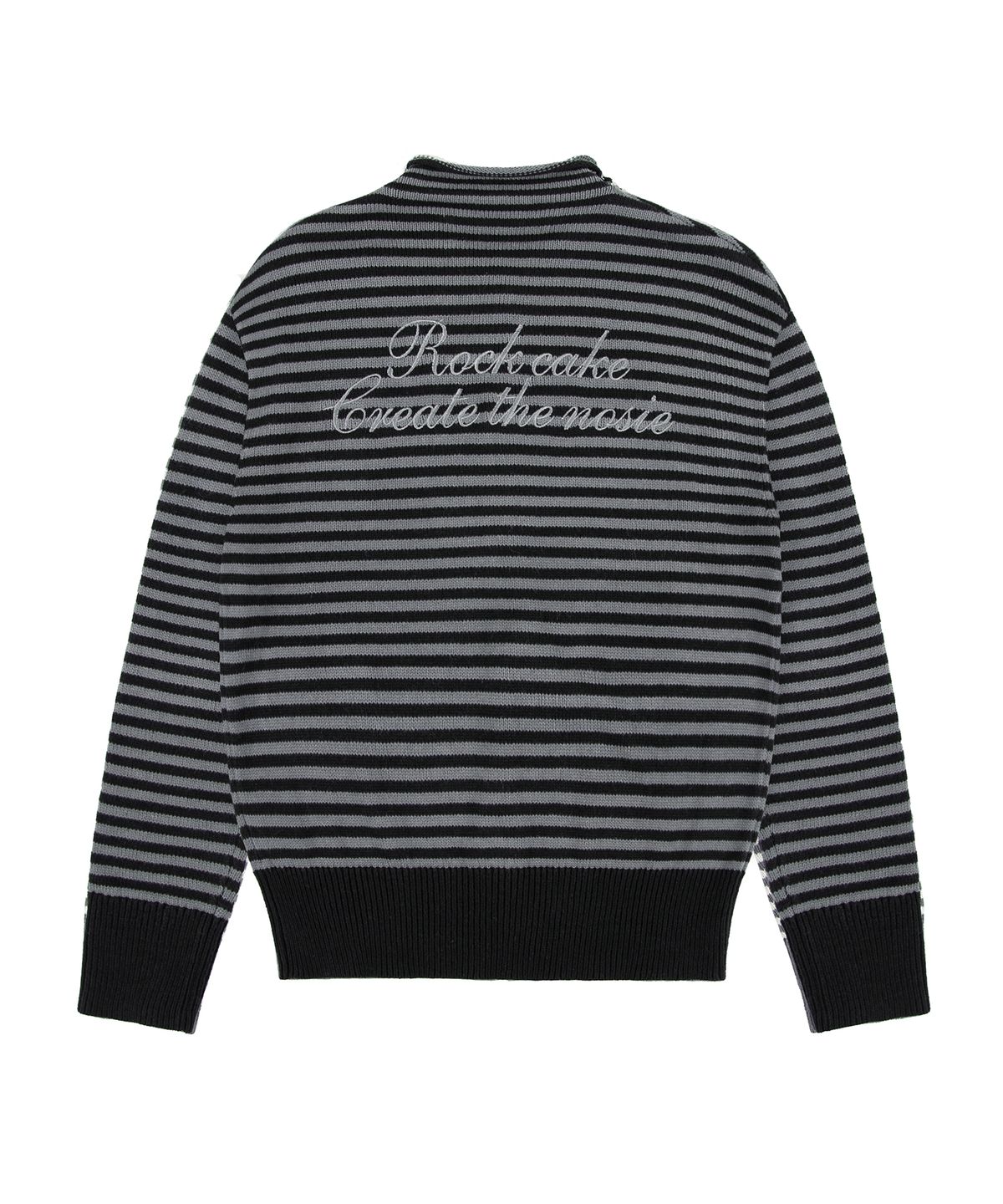 락케이크(ROCKCAKE) Stripe Logo Knit Cardigan - Charcoal