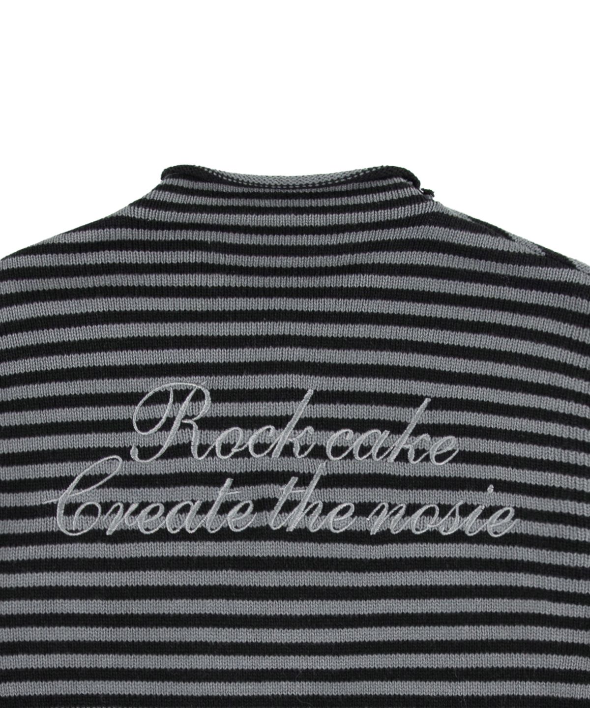 락케이크(ROCKCAKE) Stripe Logo Knit Cardigan - Charcoal