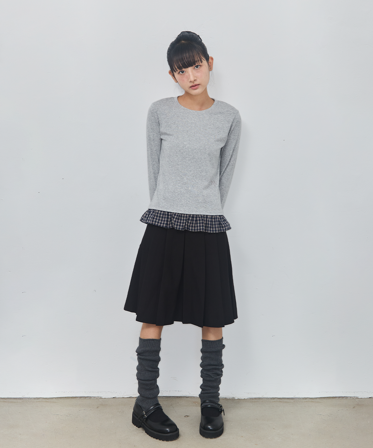 잇자바이브(ITZAVIBE) CHECK LAYERED LONG SLEEVE - GRAY