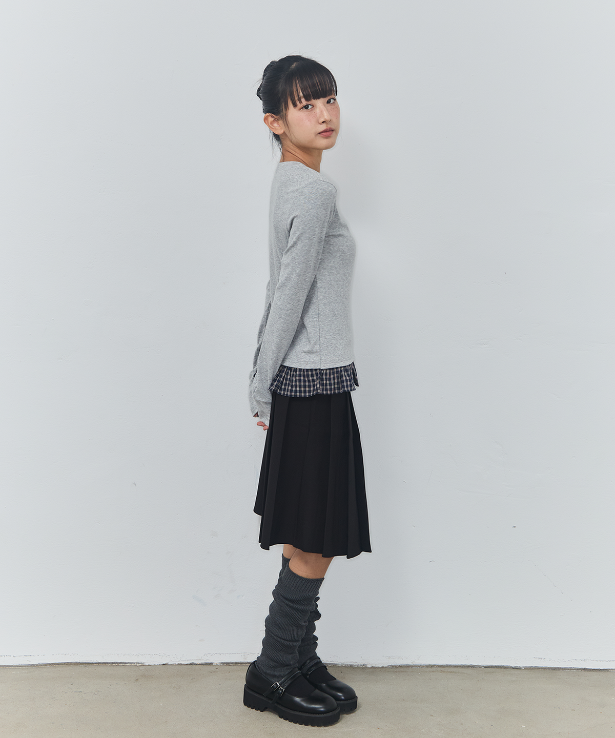 잇자바이브(ITZAVIBE) CHECK LAYERED LONG SLEEVE - GRAY