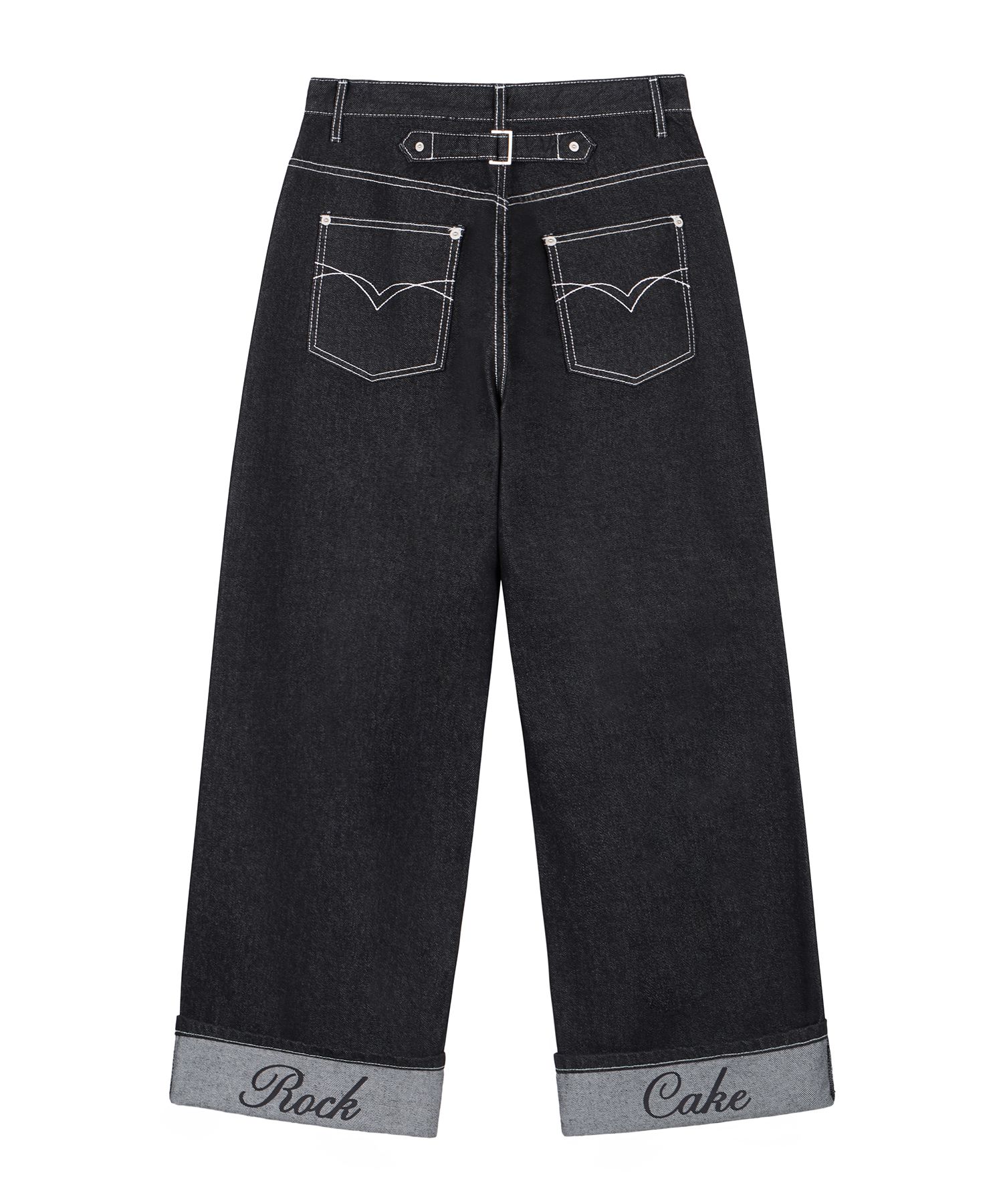MUSINSA公式 | ROCKCAKE Hem Point Wide Jeans - Black