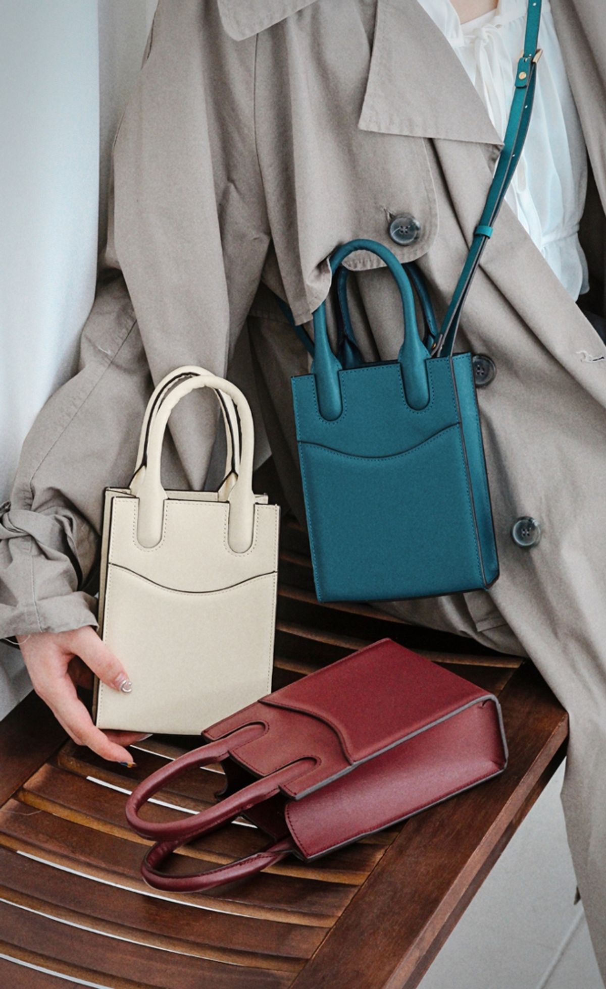 마뜨(MATT) [리퍼브] 웨이브 소가죽 미니 토트백 Turquoise Blue