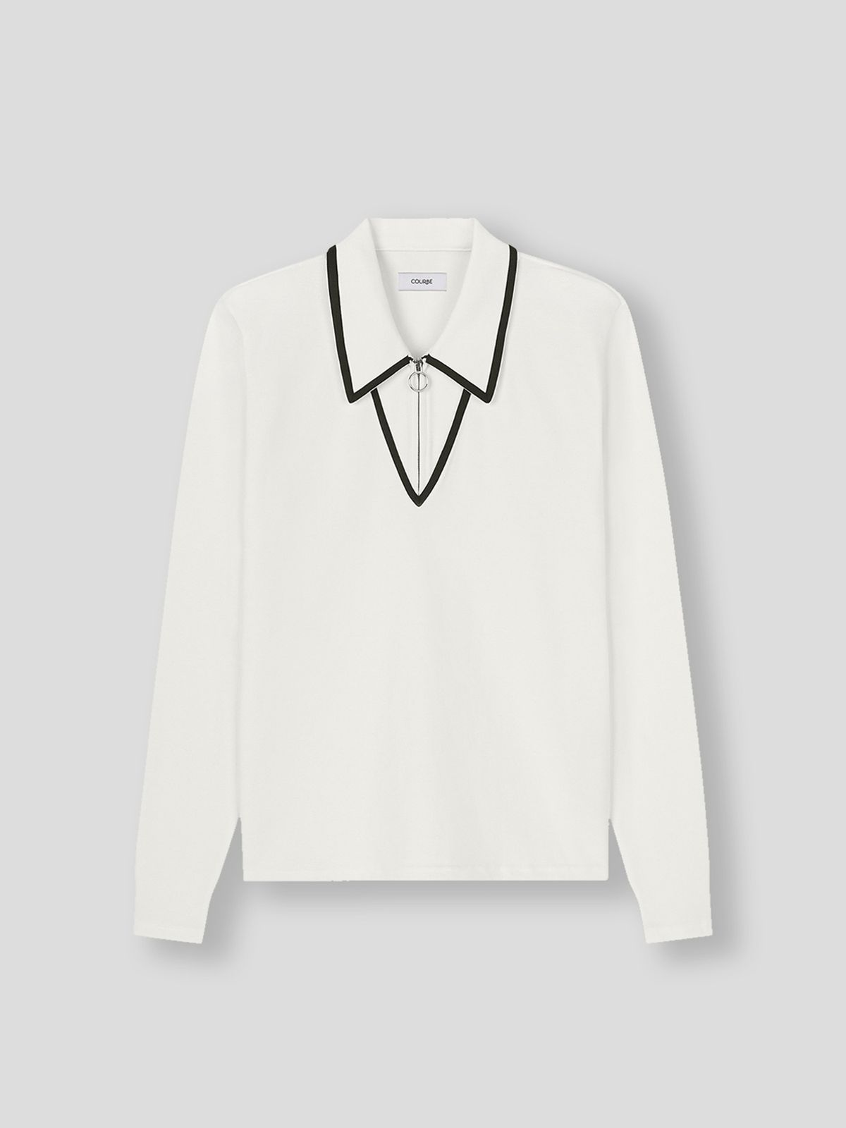 쿠르베(COURBE) Long Sleeve Zip Polo Shirt (White)