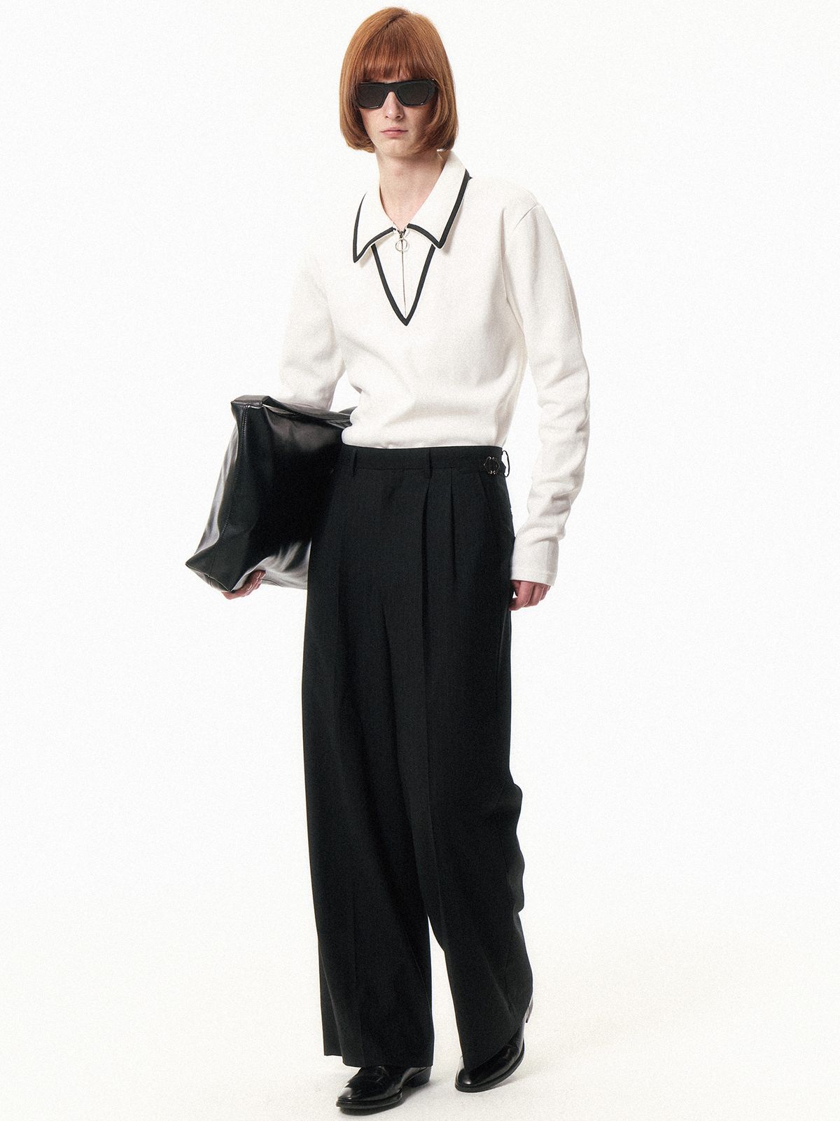쿠르베(COURBE) Long Sleeve Zip Polo Shirt (White)