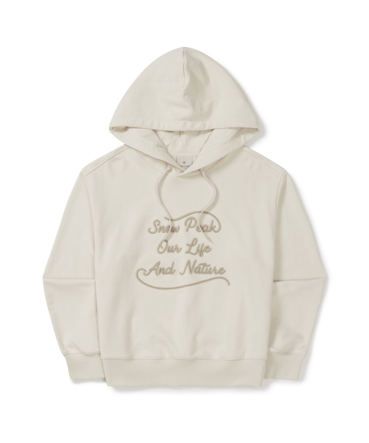 스노우피크 어패럴(SNOWPEAK APPAREL) 여성 레터링 세미크롭 후드 티셔츠 (S25FWFHD63) Sand Beige