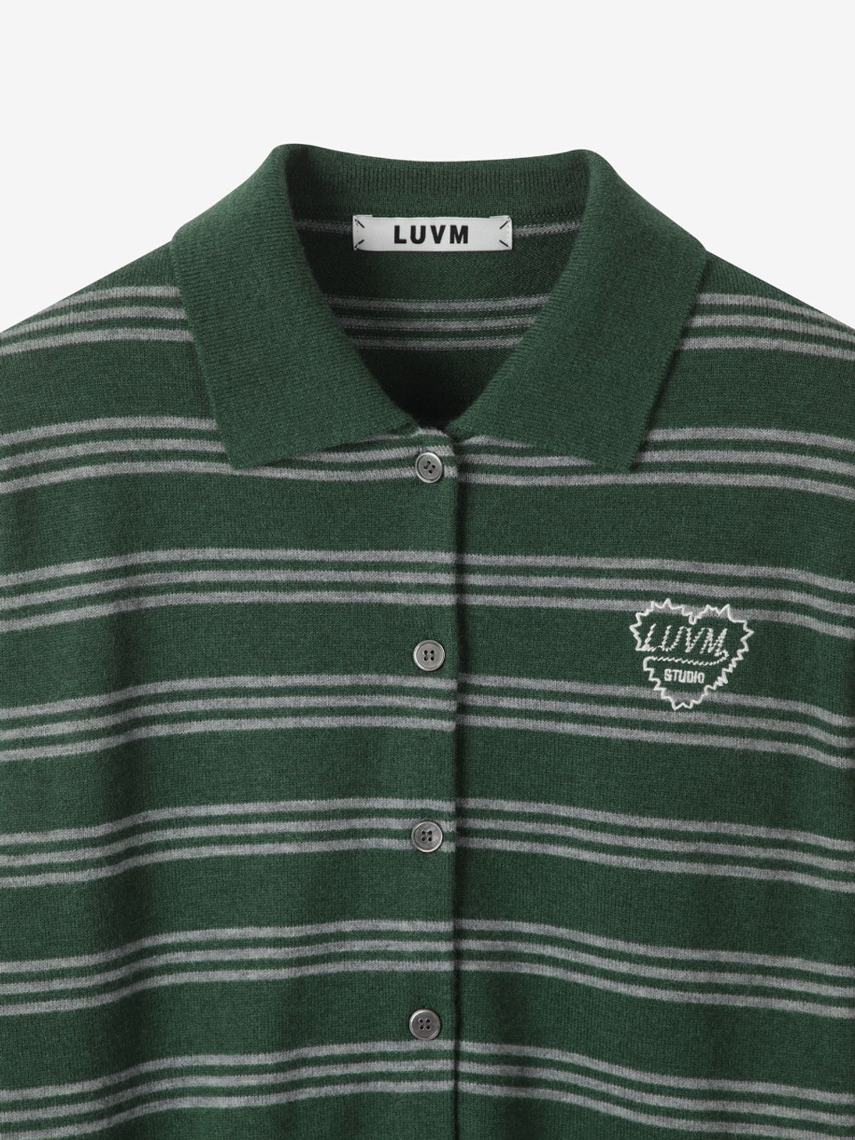 엘유브이엠(LUVM) STRIPED CALLOR CARDIGAN_GREEN