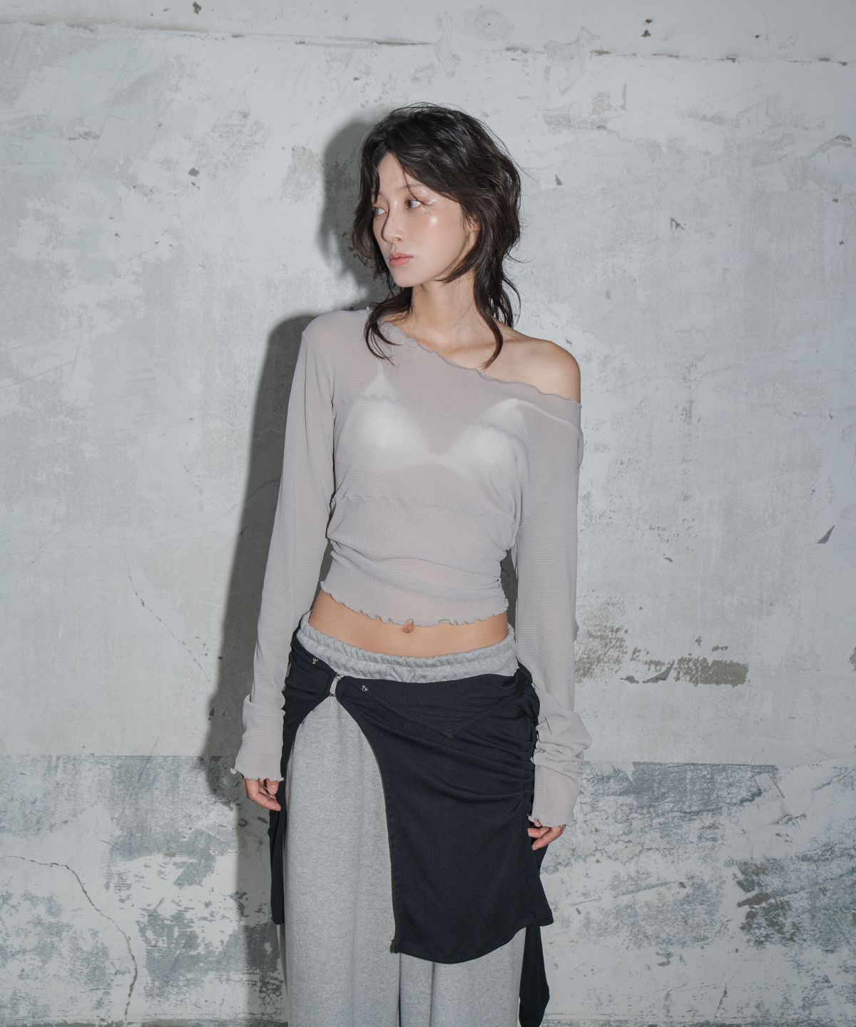 모산(MOSAN) LETTUCE LONG-SLEEVE T-SHIRT (ASH BLUE)
