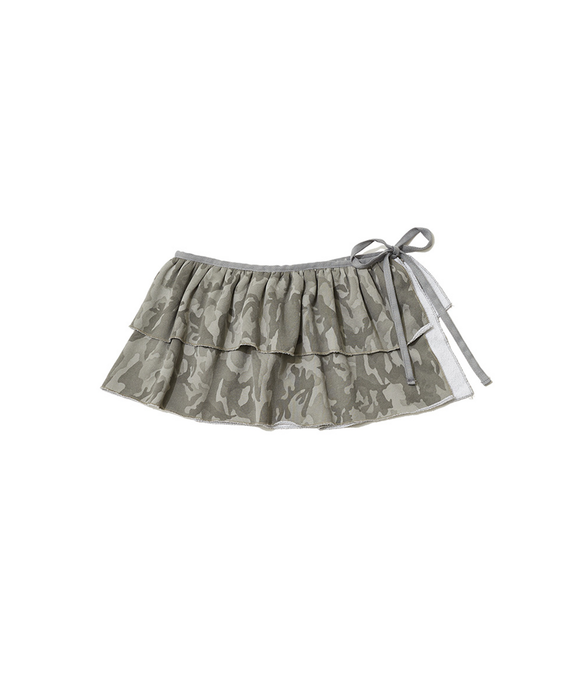 잇자바이브(ITZAVIBE) CAMO LAYERED WRAP SHORT SKIRT - KHAKI