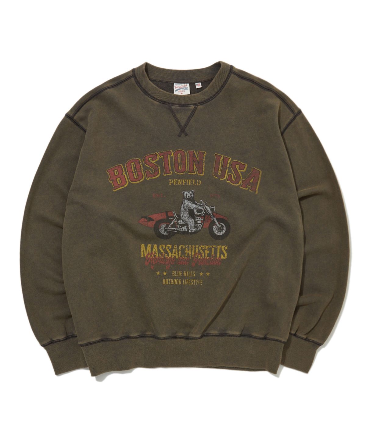 펜필드(PENFIELD) 보스턴 USA 빈티지 아트워크 스웨트셔츠 차콜_FR3KT41U