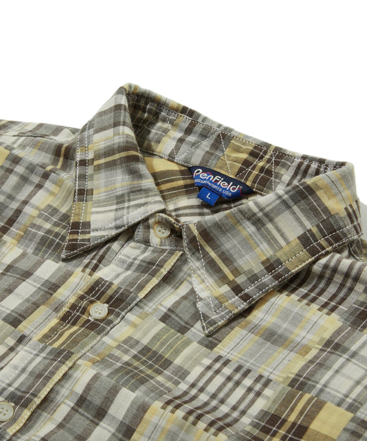 펜필드(PENFIELD) 워시드 마드라스 크루 셔츠 라이트카키_FR3WR58U