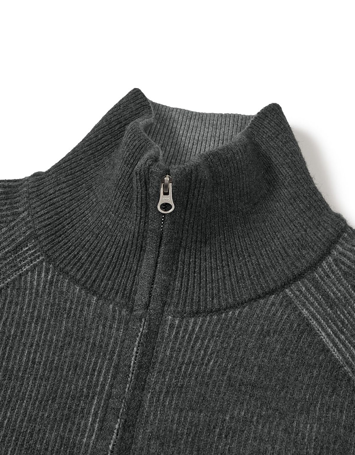 엠엠엘지(MMLG) [Mmlg] TWO TONE HIGH NECK KNIT ZIPUP (CHARCOAL)