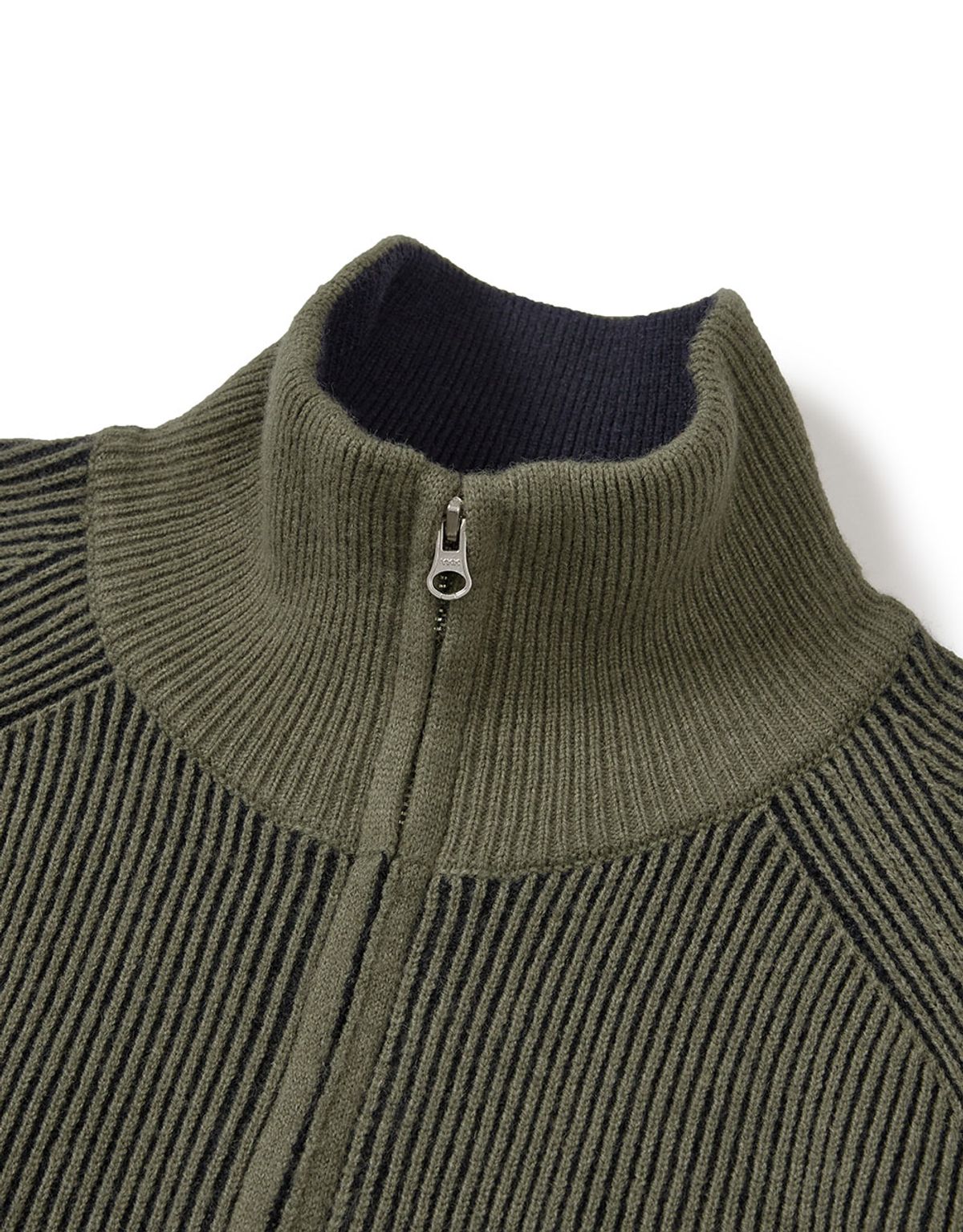 엠엠엘지(MMLG) [Mmlg] TWO TONE HIGH NECK KNIT ZIPUP (OLIVE)