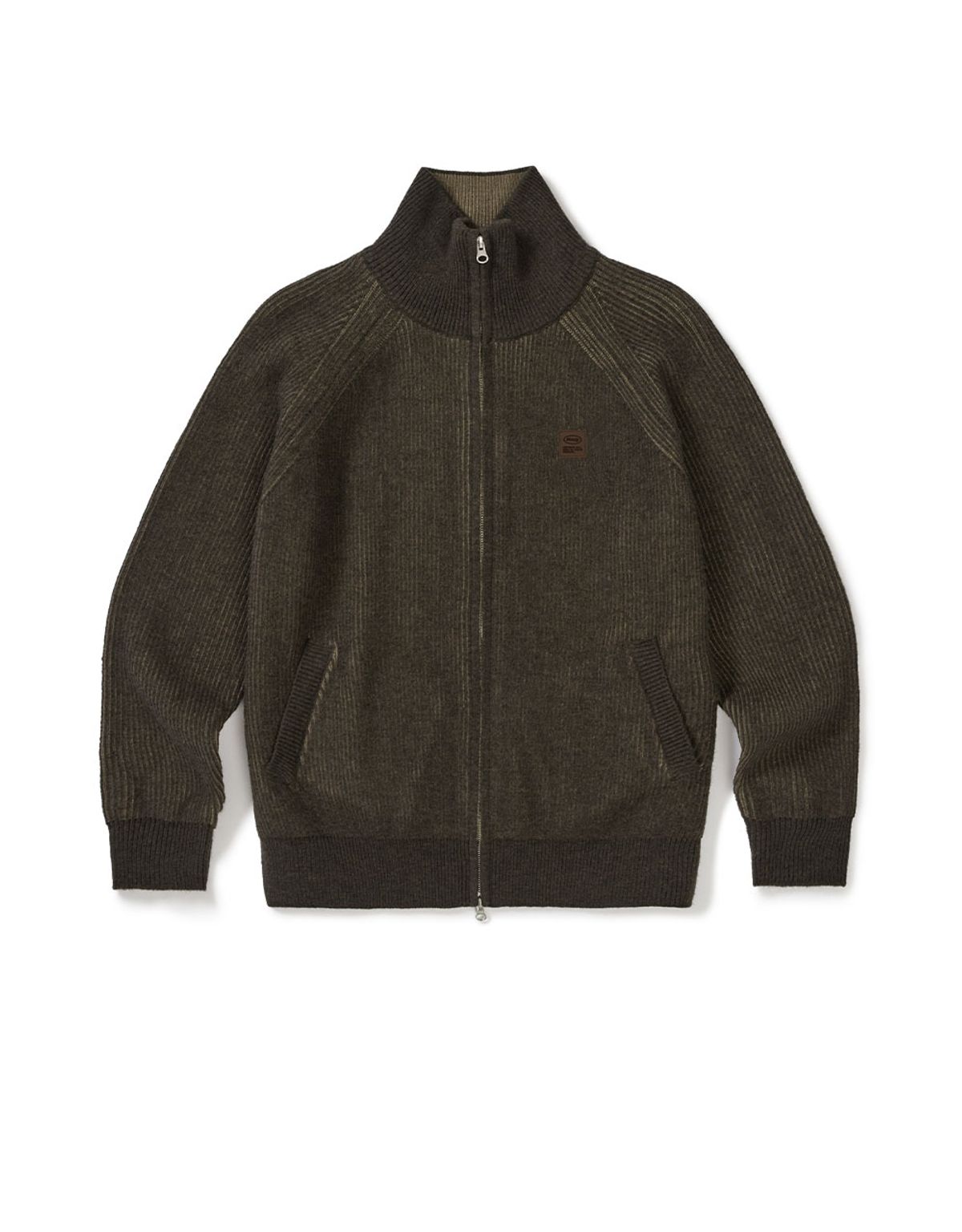 엠엠엘지(MMLG) [Mmlg] TWO TONE HIGH NECK KNIT ZIPUP (BROWN)