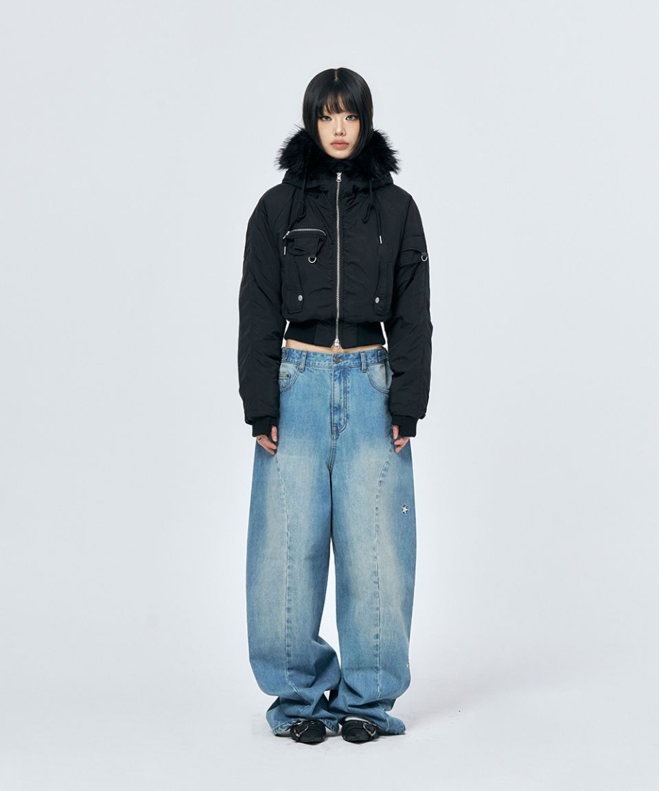 MUSINSA公式 | SCHISM INDUCING HOODED PUFFER JACKET BLACK