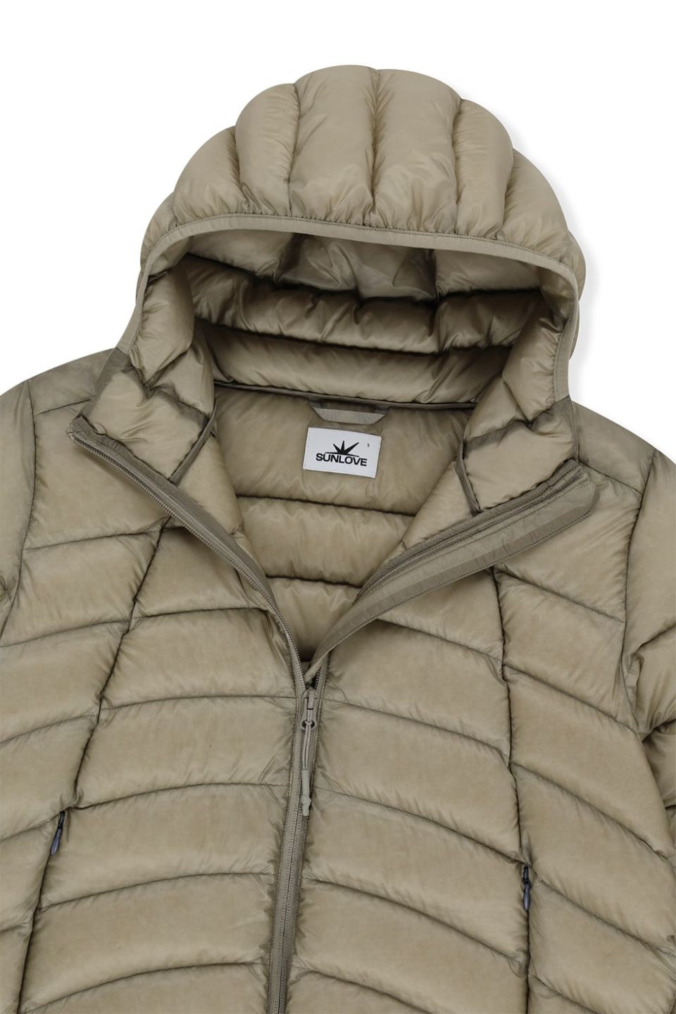 MUSINSA公式 | SUNLOVE Hooded Fly Light Down Jacket Stone