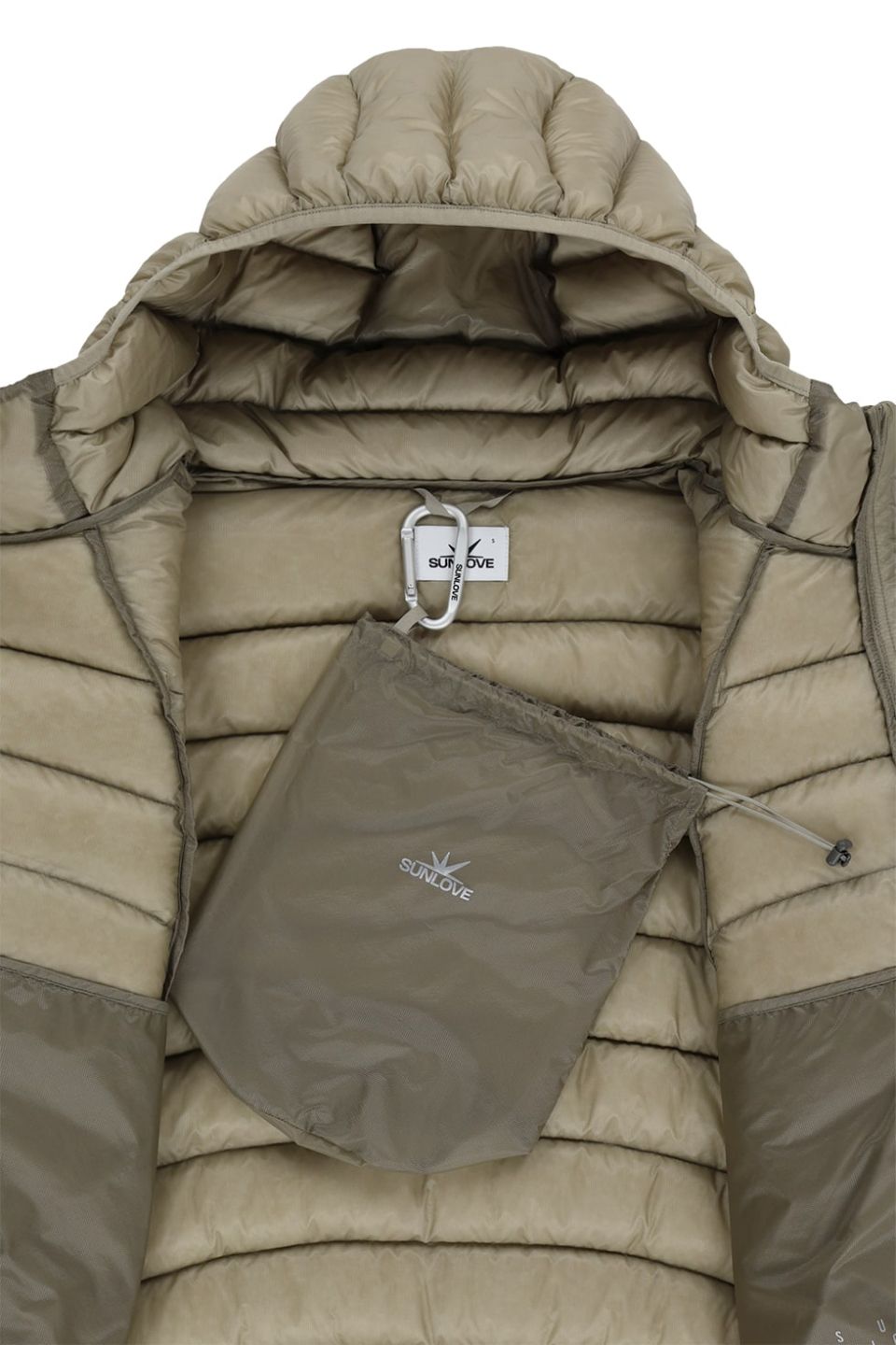MUSINSA | SUNLOVE Hooded Fly Light Down Jacket Stone