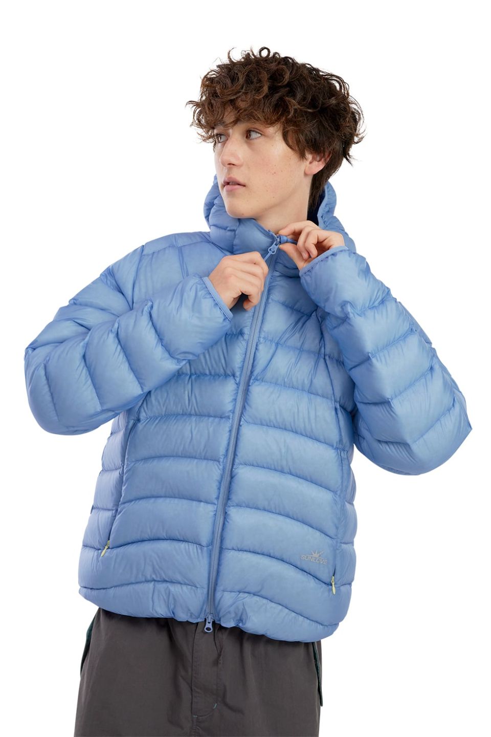 MUSINSA公式 | SUNLOVE Hooded Fly Light Down Jacket Light Blue