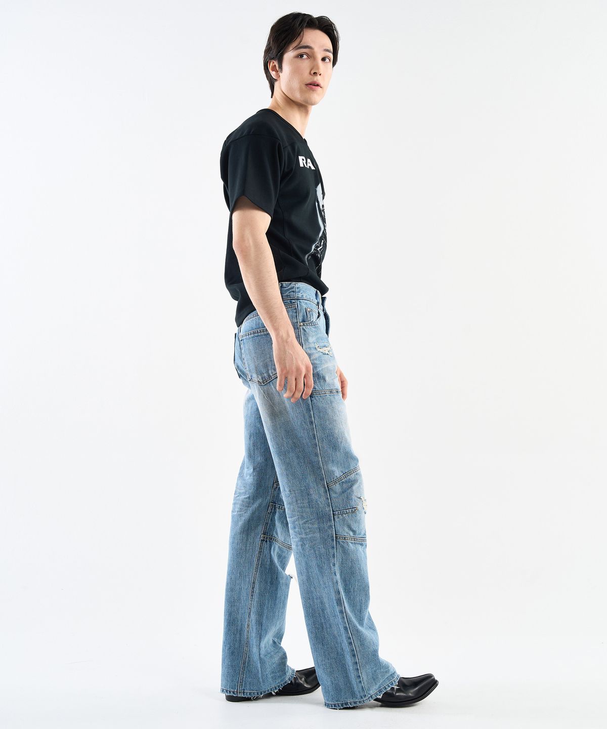 월드딜레마(WORLDDILEMA) Racer Knee Line Washing Denim Pants (Light Blue)