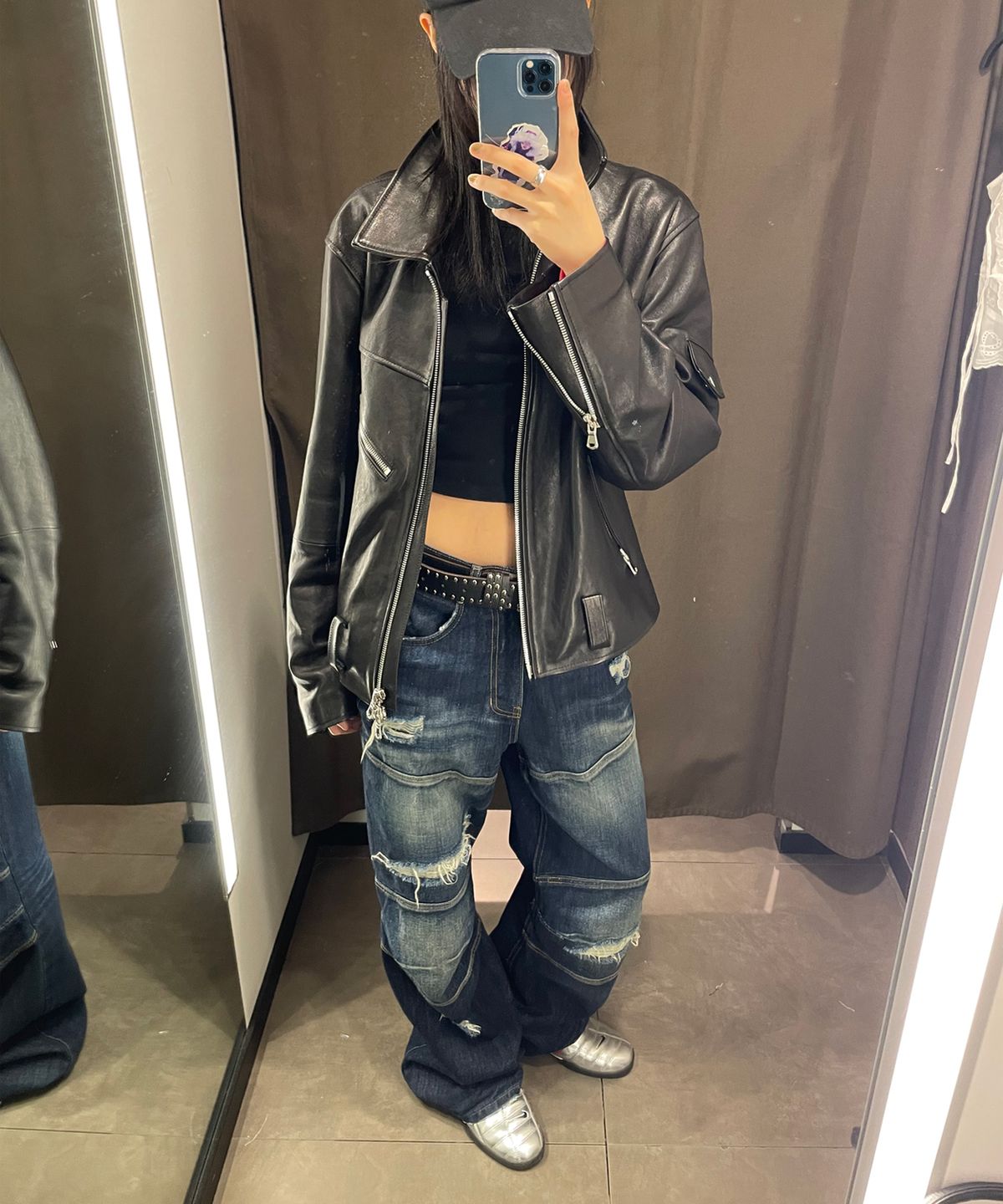 월드딜레마(WORLDDILEMA) Racer Knee Line Washing Denim Pants (Dark Blue)