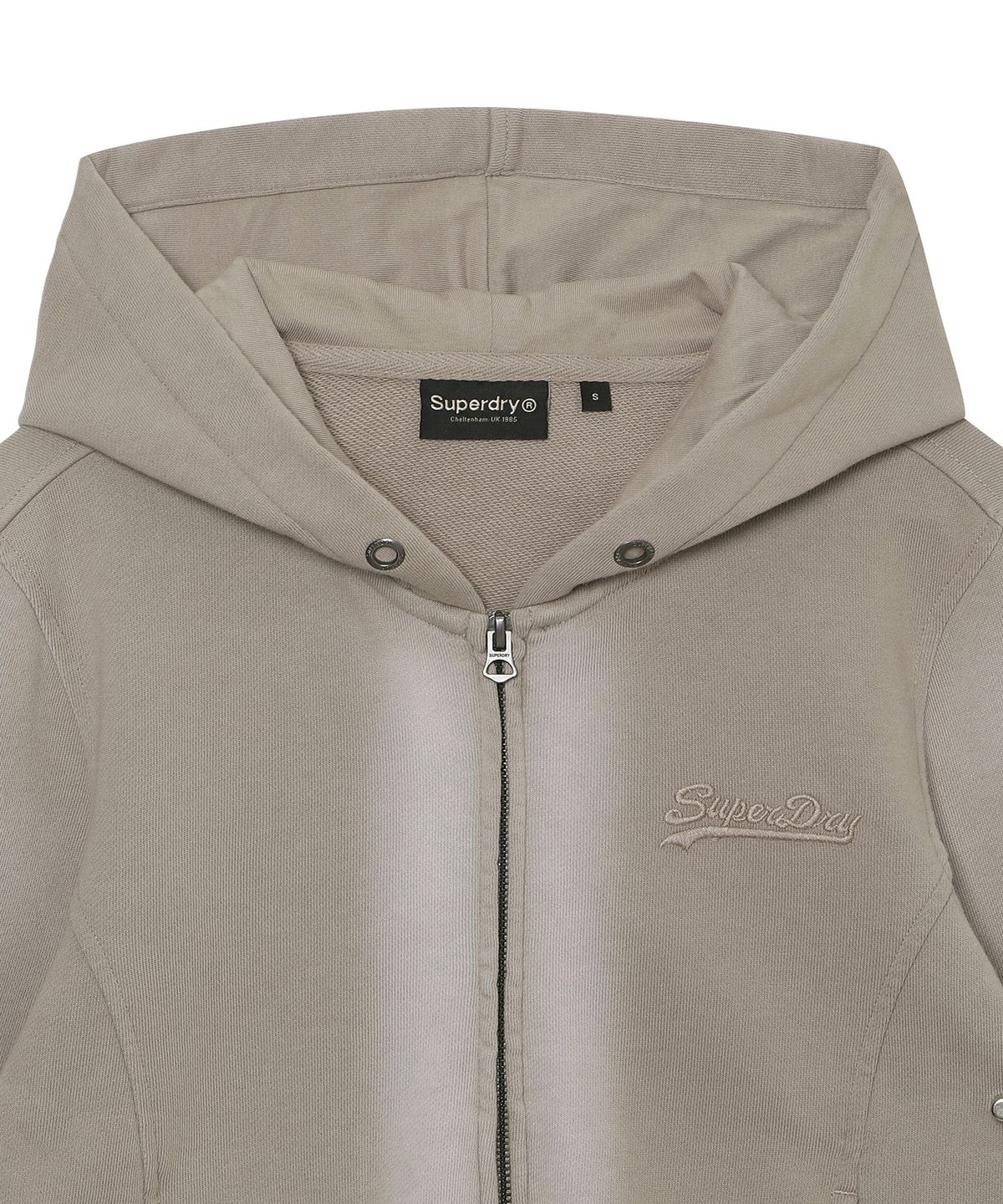 슈퍼드라이(SUPERDRY) W 빈티지 워시드 커브크롭 후드집업 다크베이지