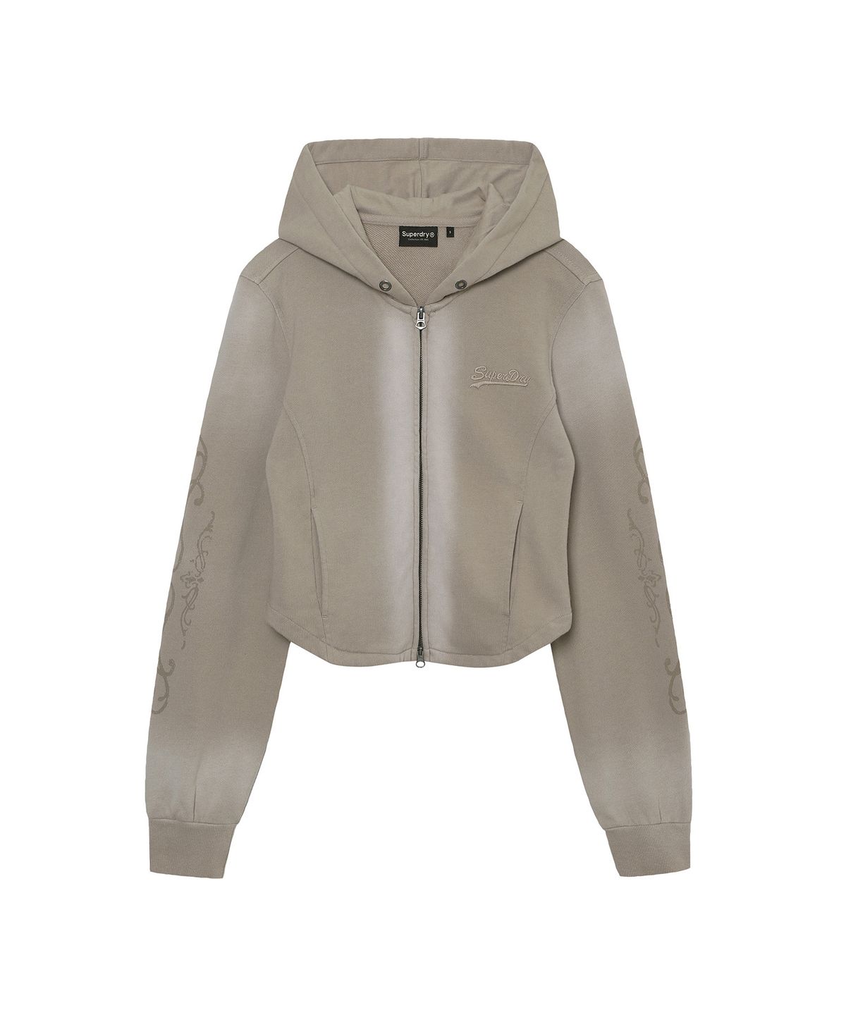 슈퍼드라이(SUPERDRY) W 빈티지 워시드 커브크롭 후드집업 다크베이지