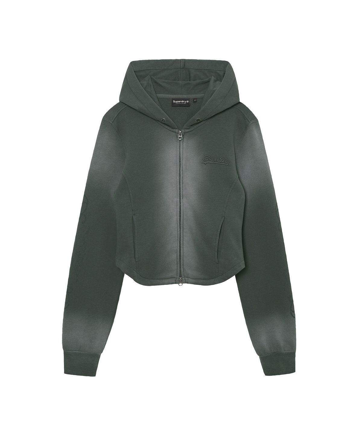 슈퍼드라이(SUPERDRY) W 빈티지 워시드 커브크롭 후드집업 다크그레이