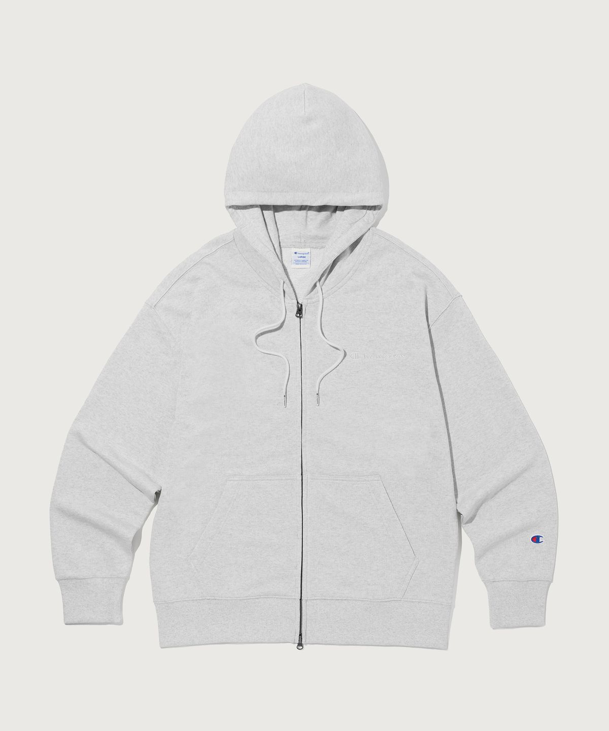 챔피온(CHAMPION) 스몰 로고 루즈핏 후드 집업 Light Grey