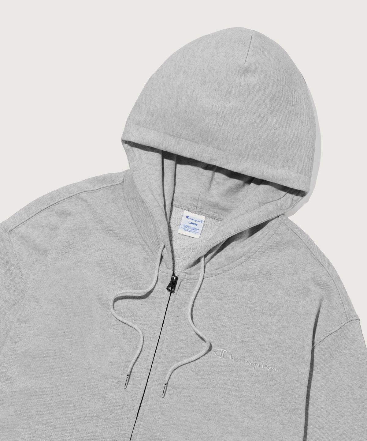 챔피온(CHAMPION) 스몰 로고 루즈핏 후드 집업 Grey
