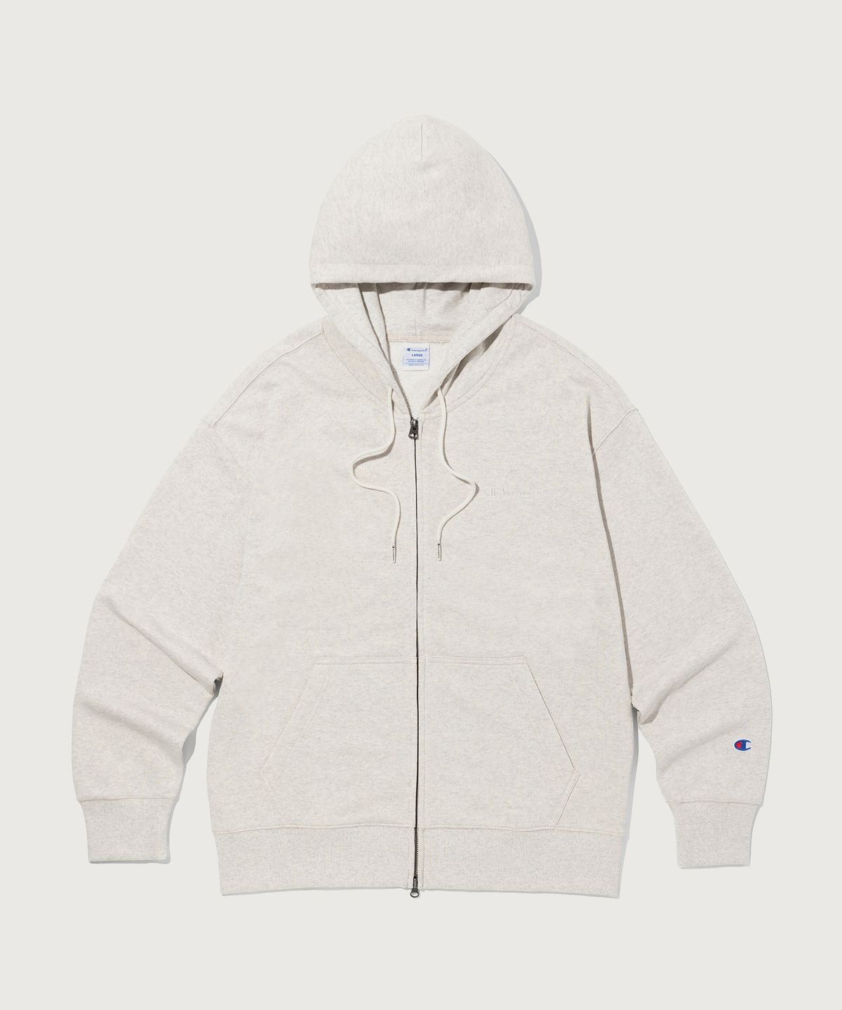 챔피온(CHAMPION) 스몰 로고 루즈핏 후드 집업 Oatmeal