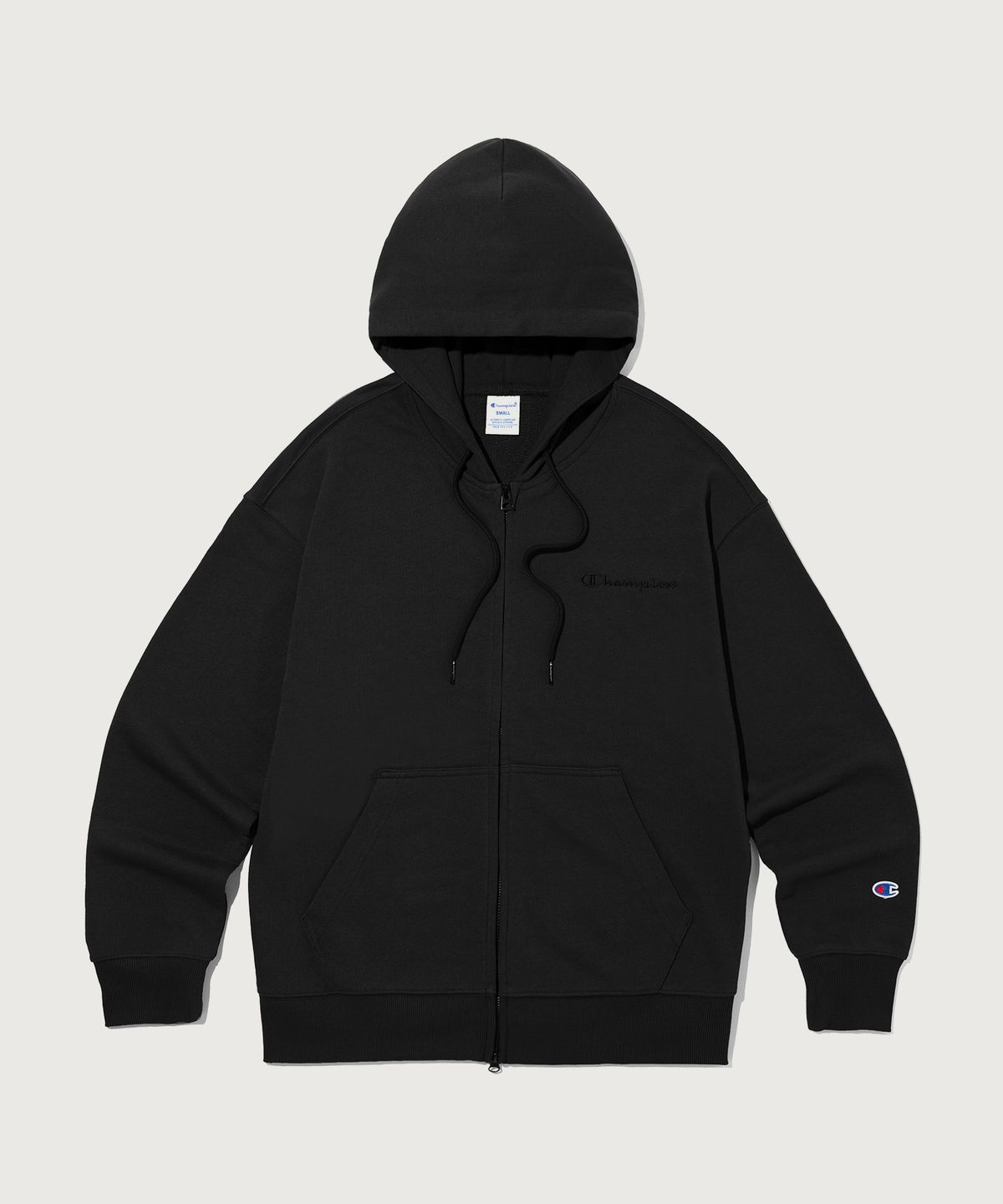 챔피온(CHAMPION) 스몰 로고 루즈핏 후드 집업 Black