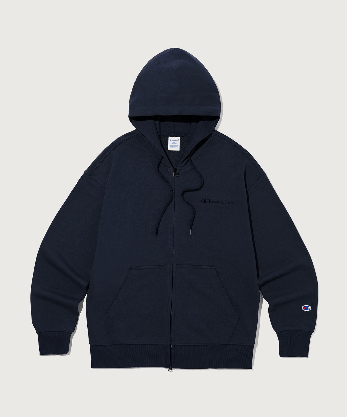 챔피온(CHAMPION) 스몰 로고 루즈핏 후드 집업 Navy