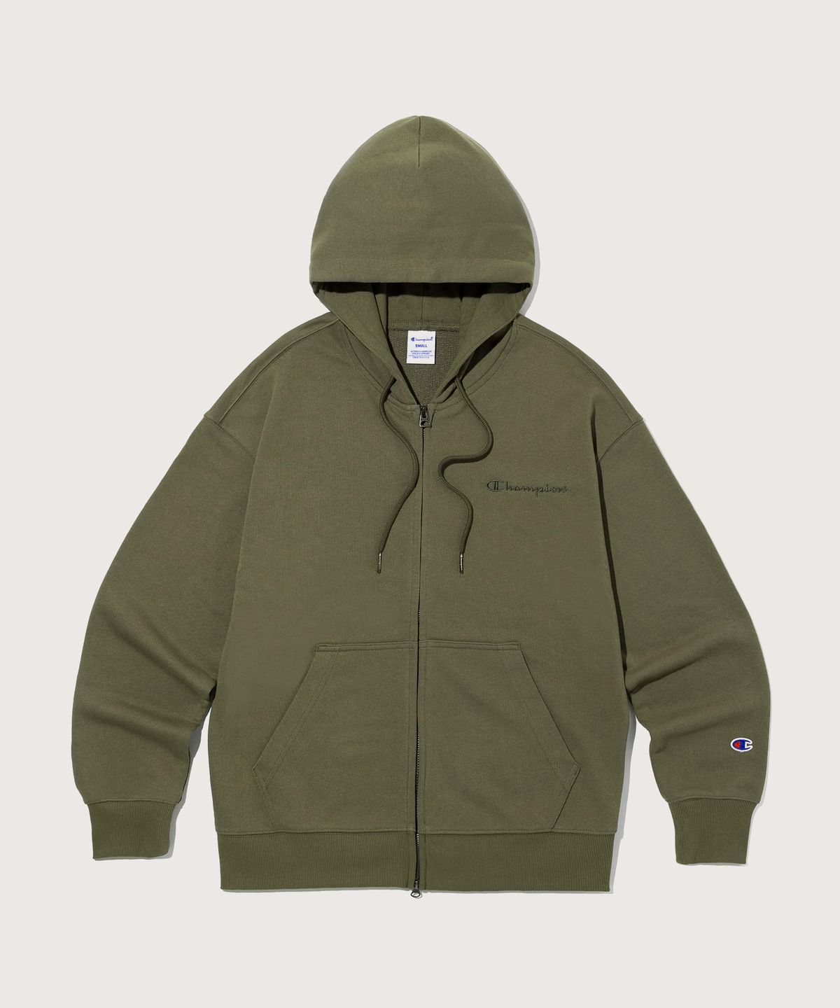 챔피온(CHAMPION) 스몰 로고 루즈핏 후드 집업 Khaki