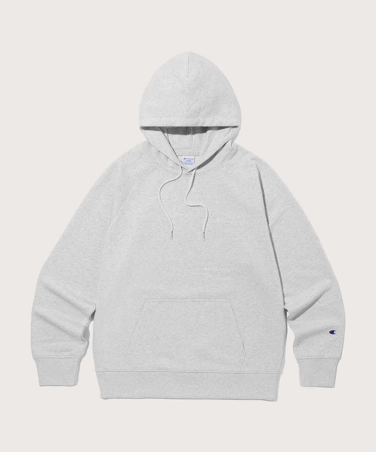 챔피온(CHAMPION) 스몰 로고 루즈핏 후드 티셔츠 Light Grey