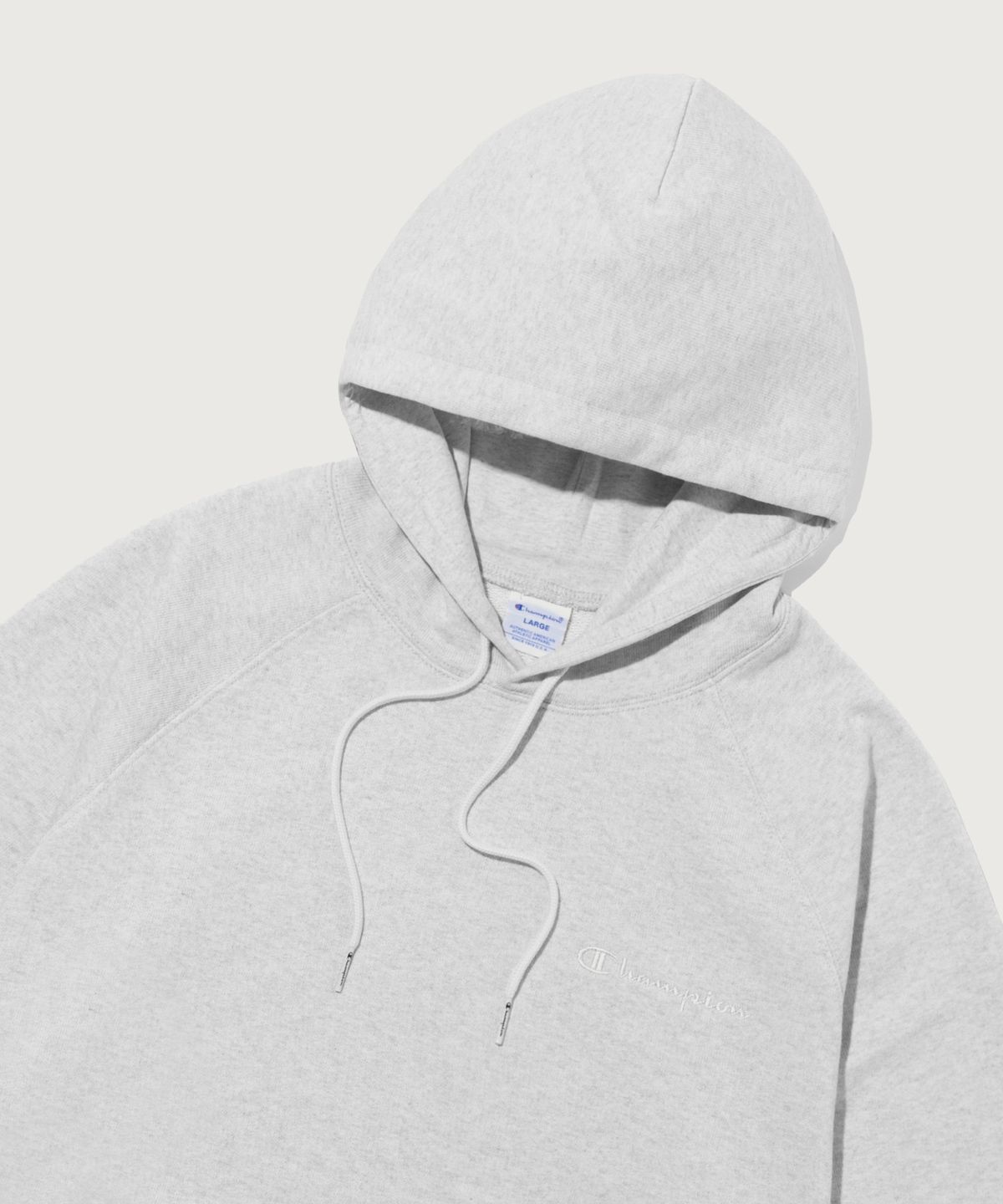 챔피온(CHAMPION) 스몰 로고 루즈핏 후드 티셔츠 Light Grey