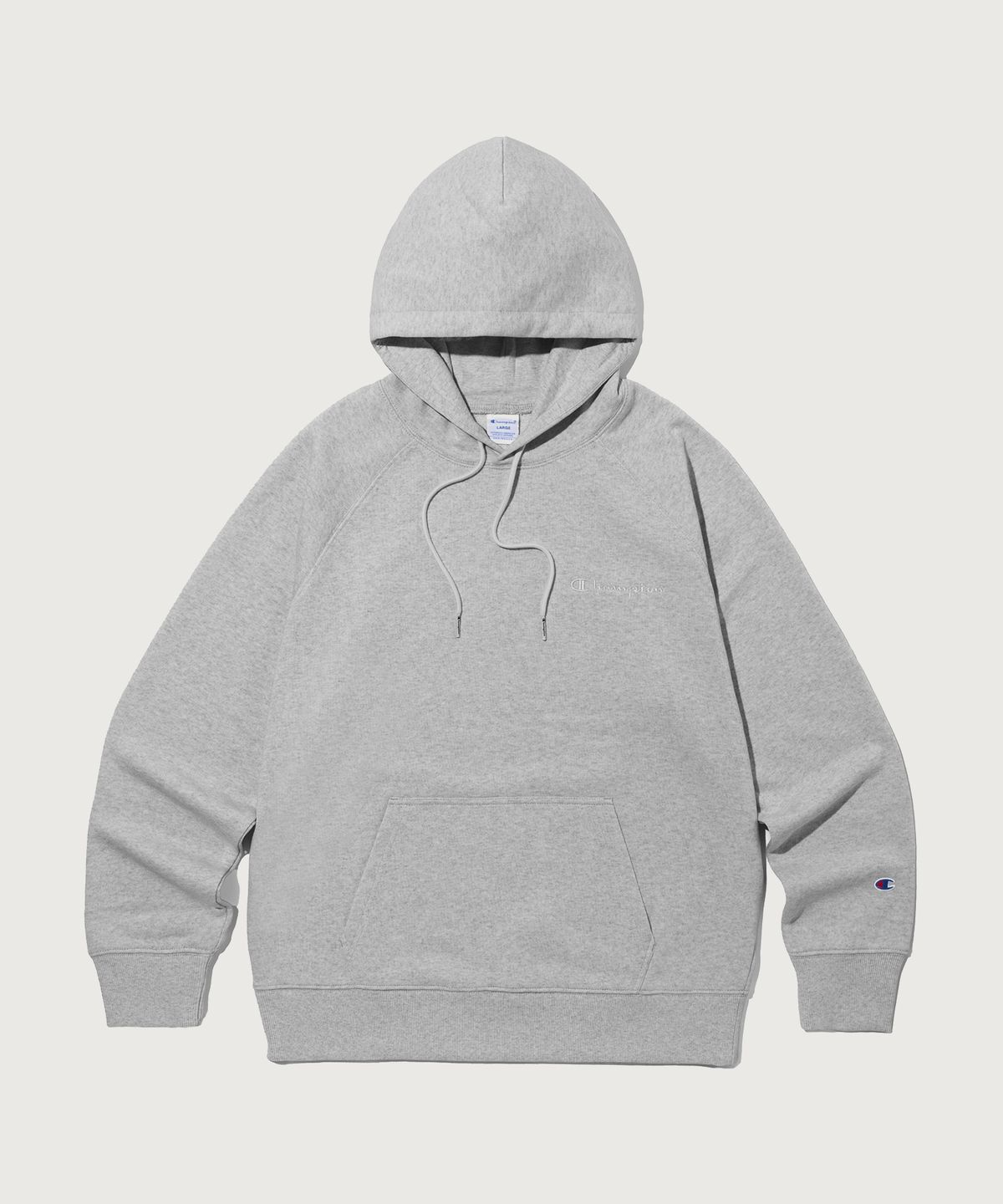 챔피온(CHAMPION) 스몰 로고 루즈핏 후드 티셔츠 Grey
