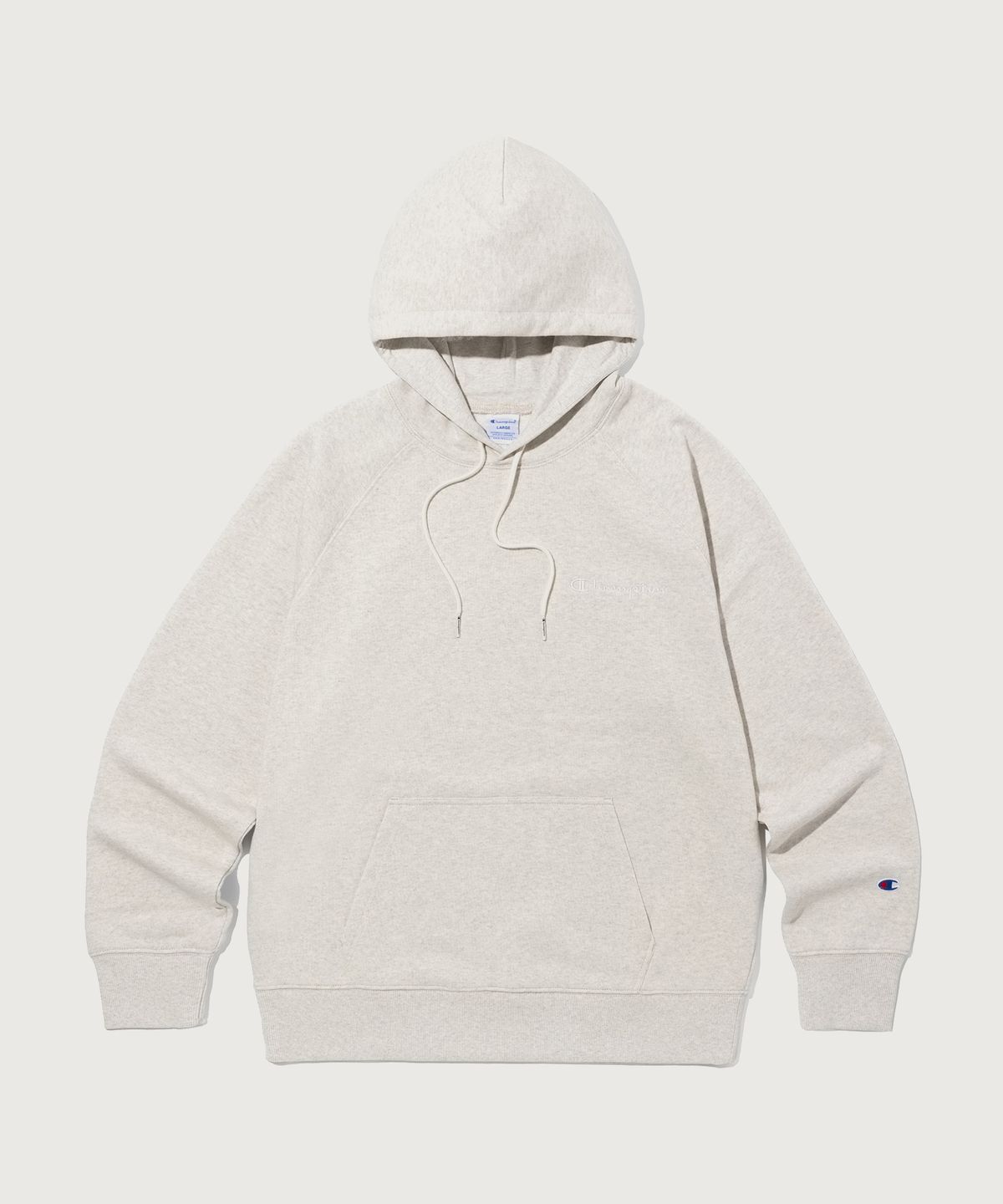 챔피온(CHAMPION) 스몰 로고 루즈핏 후드 티셔츠 Oatmeal