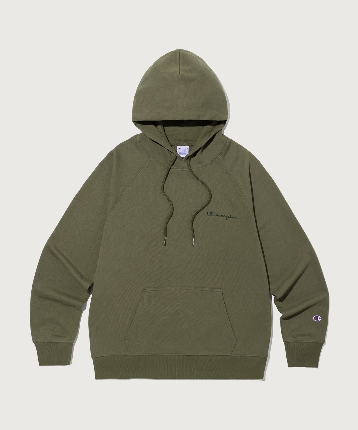 챔피온(CHAMPION) 스몰 로고 루즈핏 후드 티셔츠 Khaki