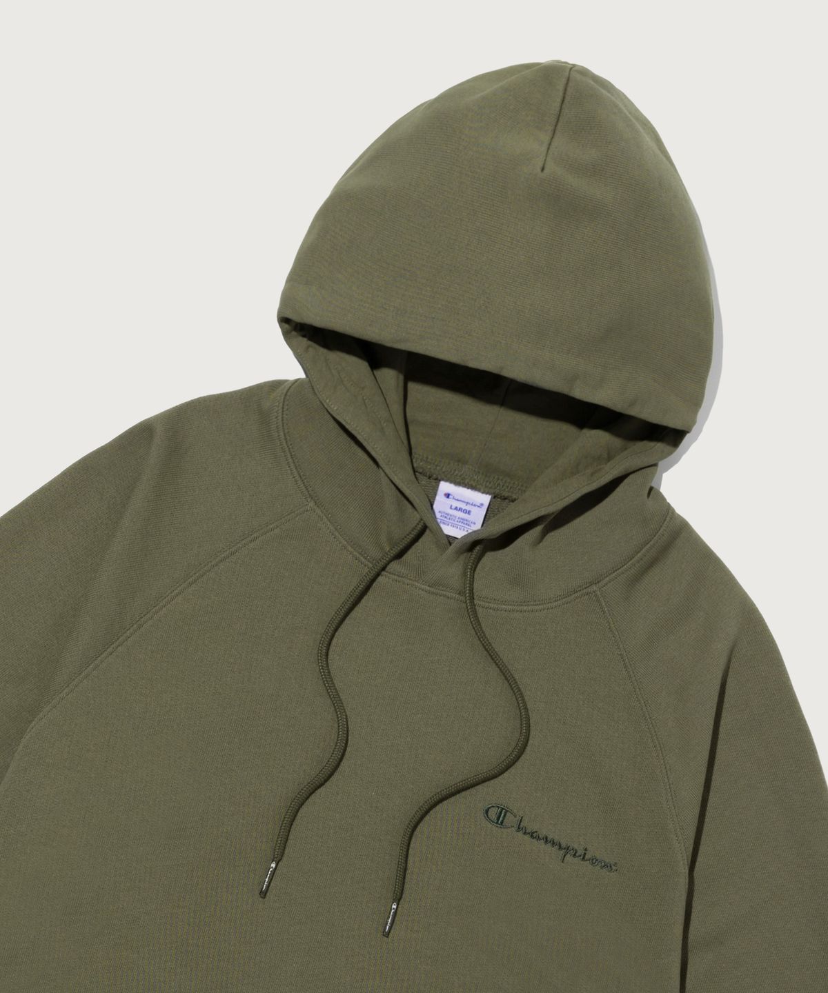 챔피온(CHAMPION) 스몰 로고 루즈핏 후드 티셔츠 Khaki