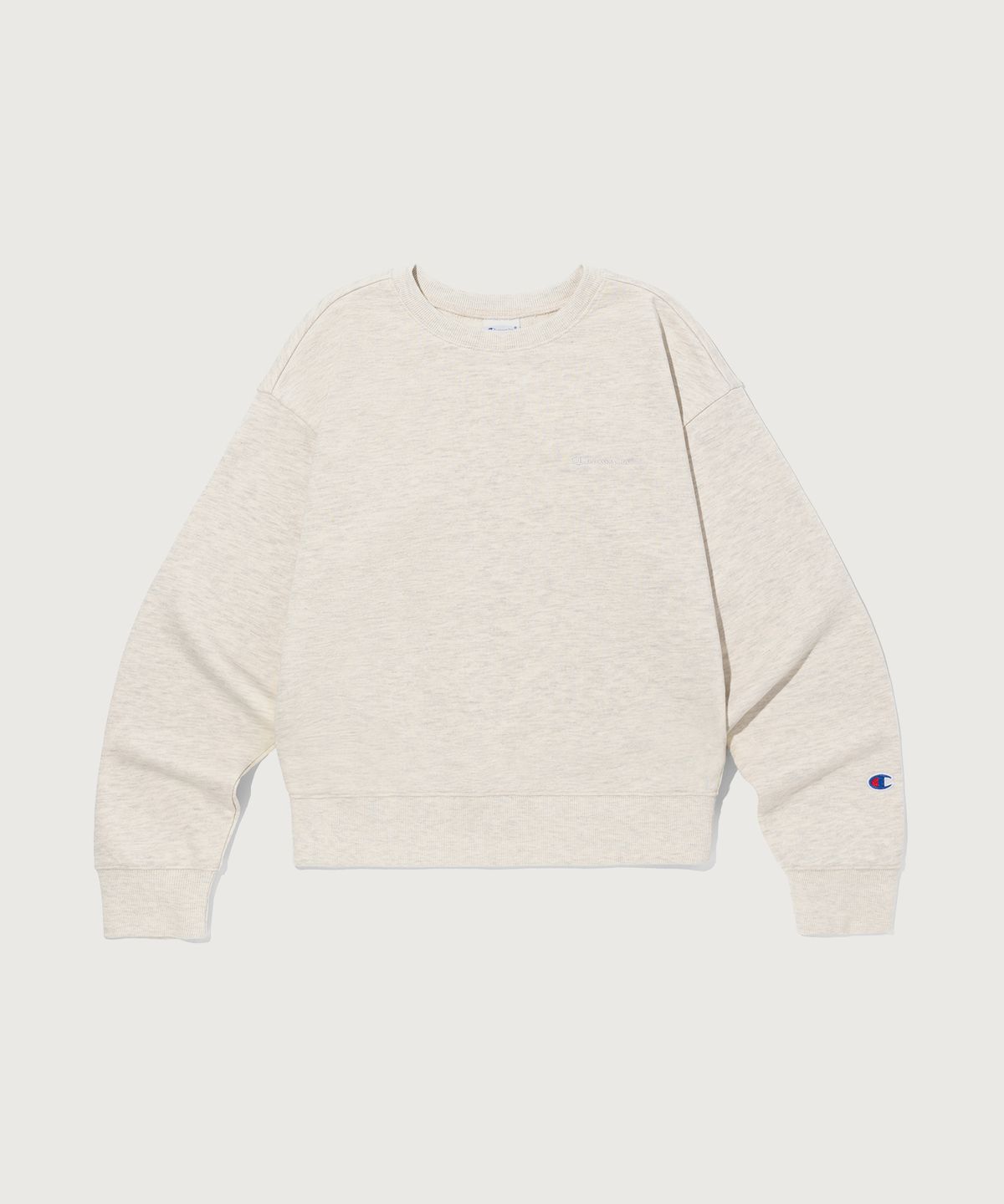 챔피온(CHAMPION) 여성 스몰 로고 레귤러핏 스웨트셔츠 Oatmeal