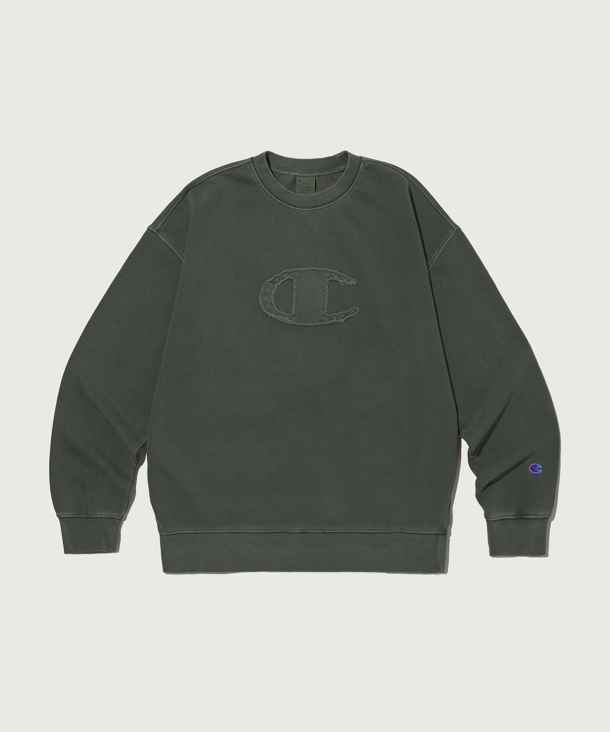 챔피온(CHAMPION) C로고 피그먼트 오버핏 스웨트셔츠 Green